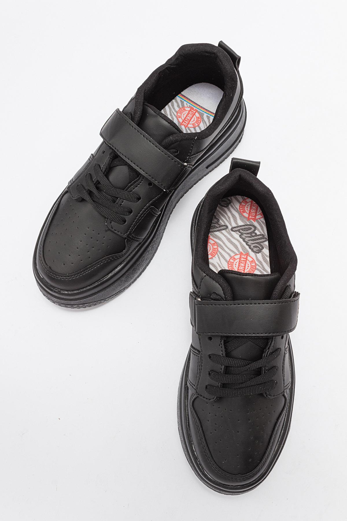 Cırtlı Bağcıklı Kadın Spor Ayakkabı SİYAH SİYAH - Görsel 6