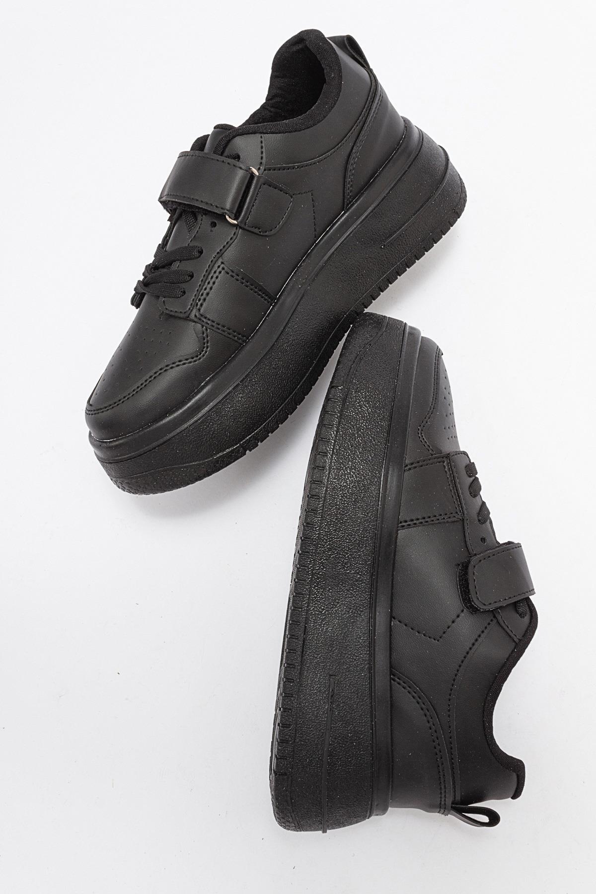 Cırtlı Bağcıklı Kadın Spor Ayakkabı SİYAH SİYAH - Görsel 7