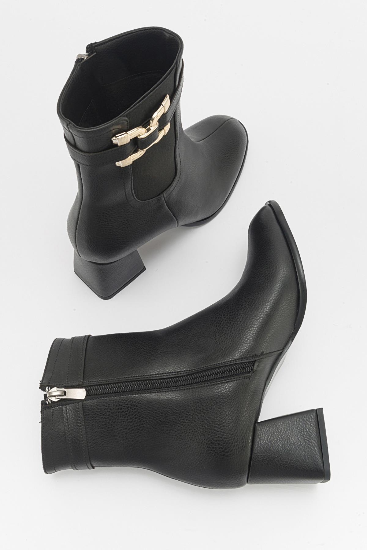 Tokalı Topuklu Bot SİYAH CİLT - Görsel 7