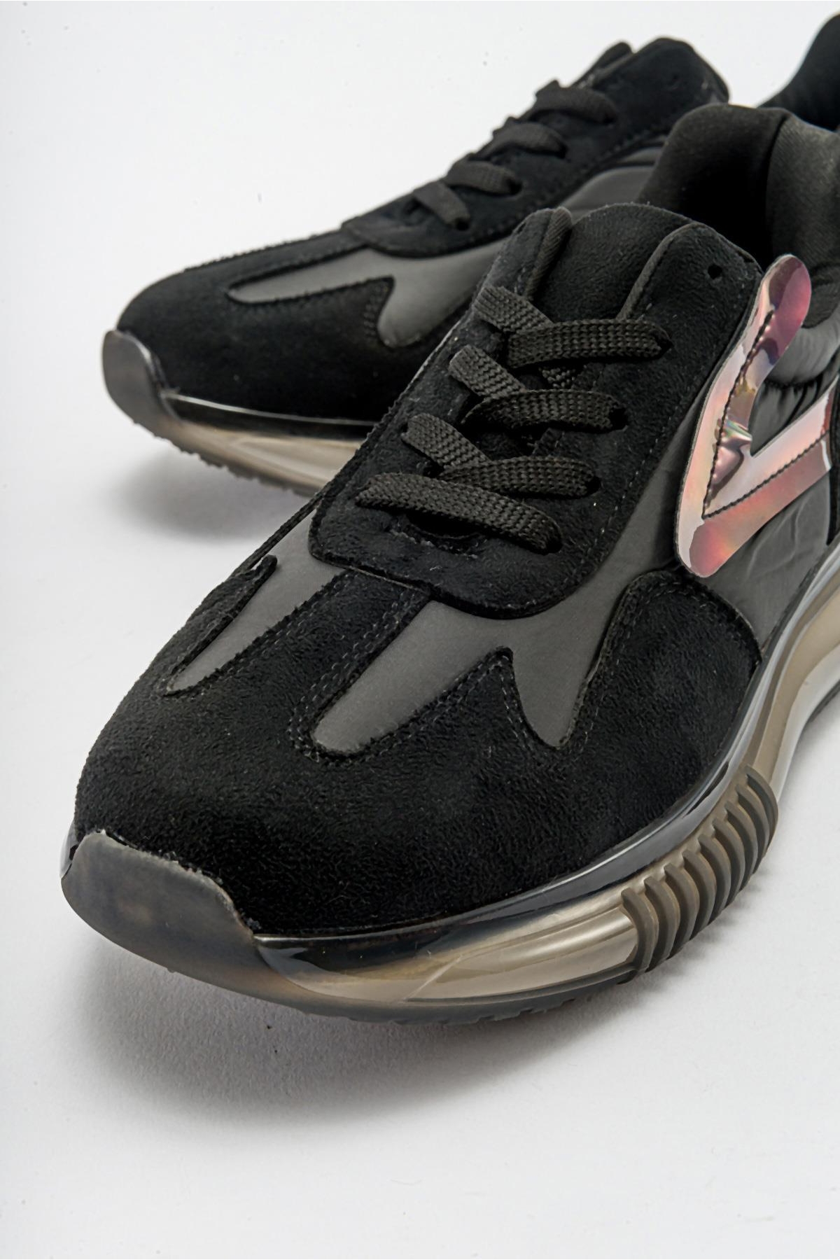 Şeffaf Taban Kadın Spor Ayakkabı SİYAH SÜET - Görsel 4