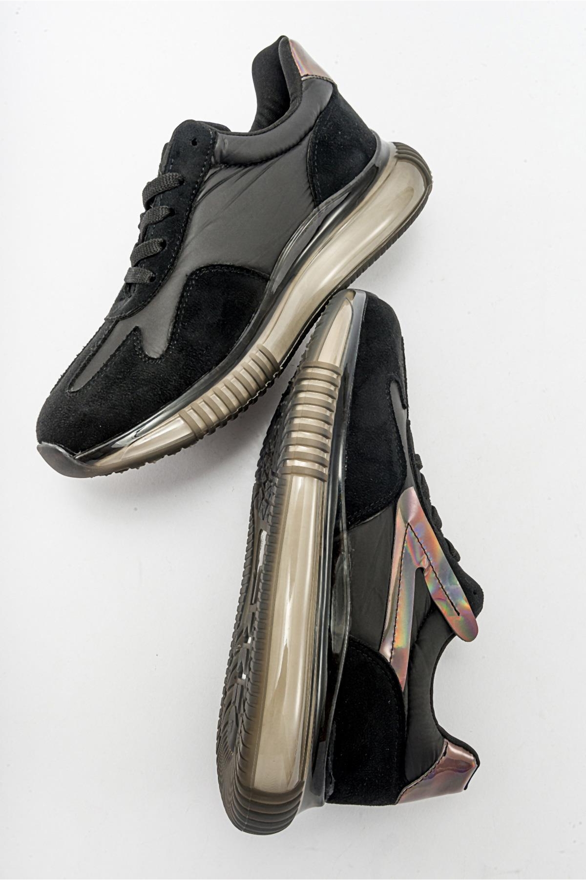 Şeffaf Taban Kadın Spor Ayakkabı SİYAH SÜET - Görsel 7