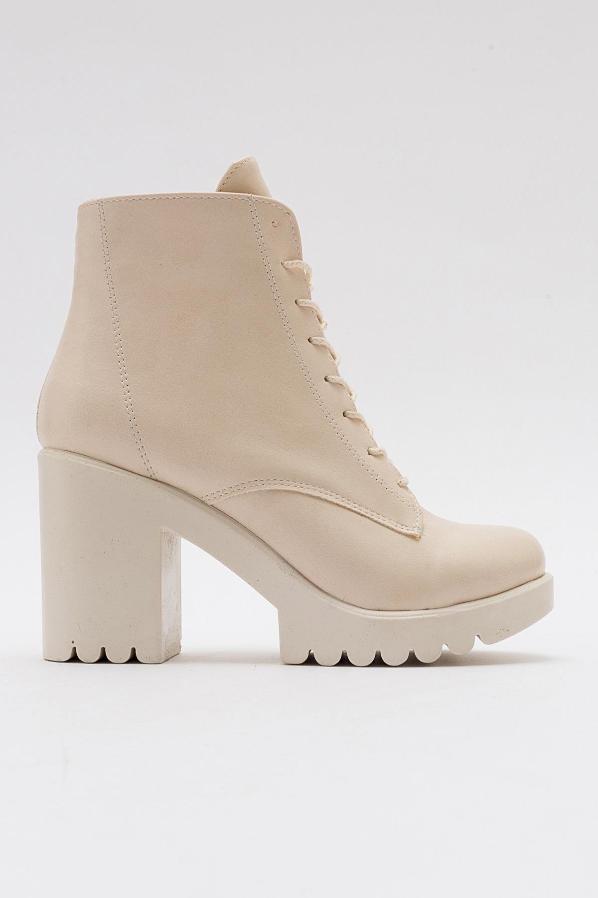 Bağcıklı Kadın Topuklu Bot TEN CİLT TEN - Görsel 3