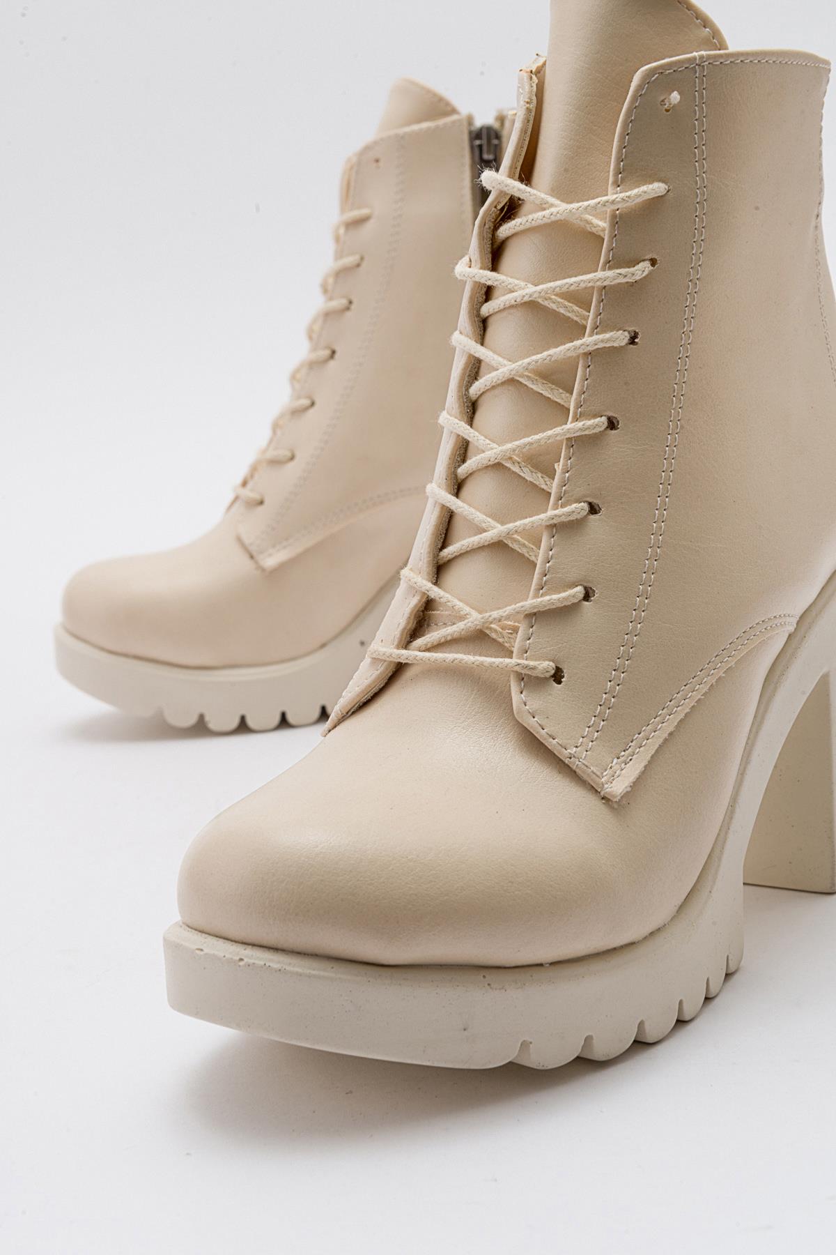 Bağcıklı Kadın Topuklu Bot TEN CİLT TEN - Görsel 4