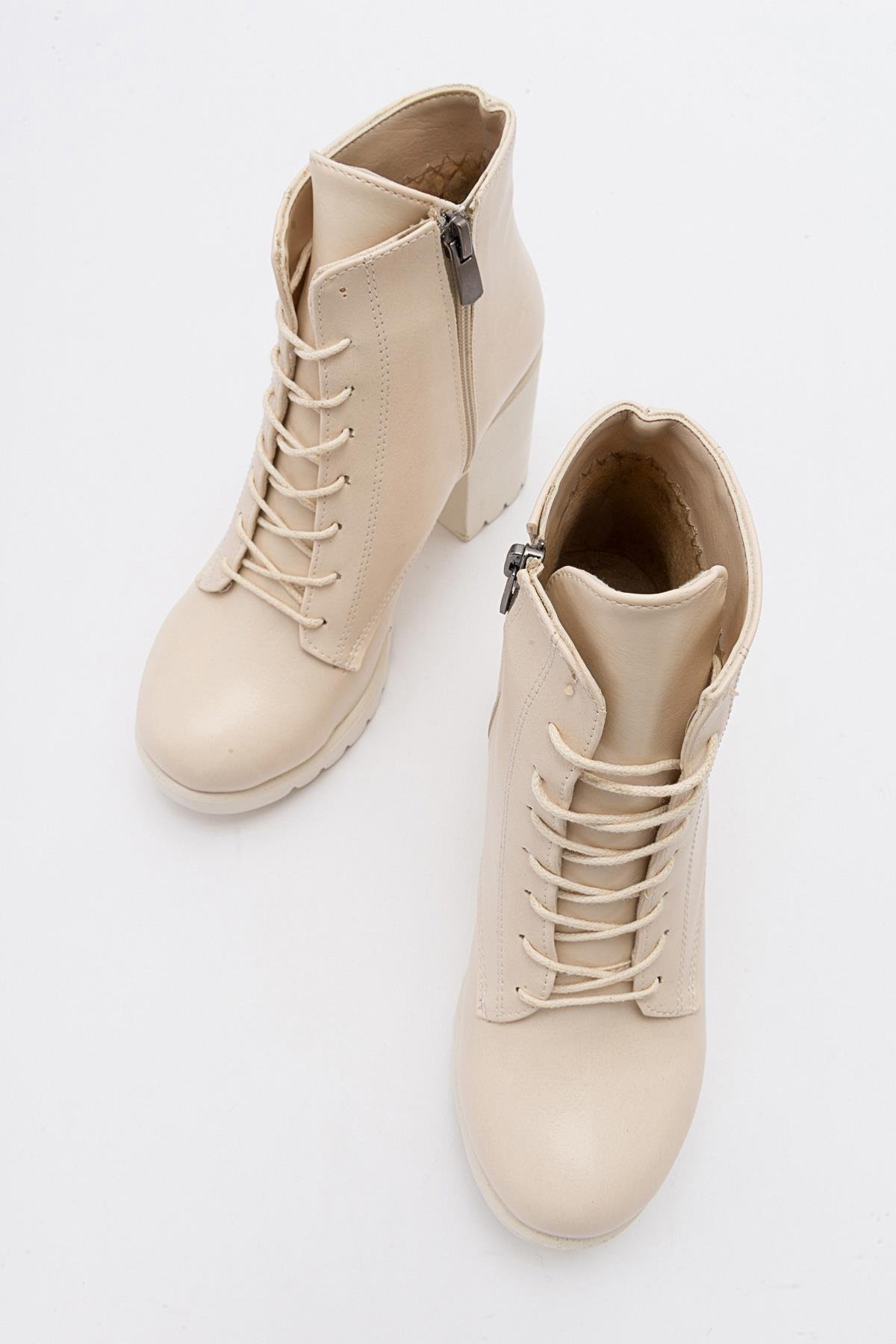 Bağcıklı Kadın Topuklu Bot TEN CİLT TEN - Görsel 6