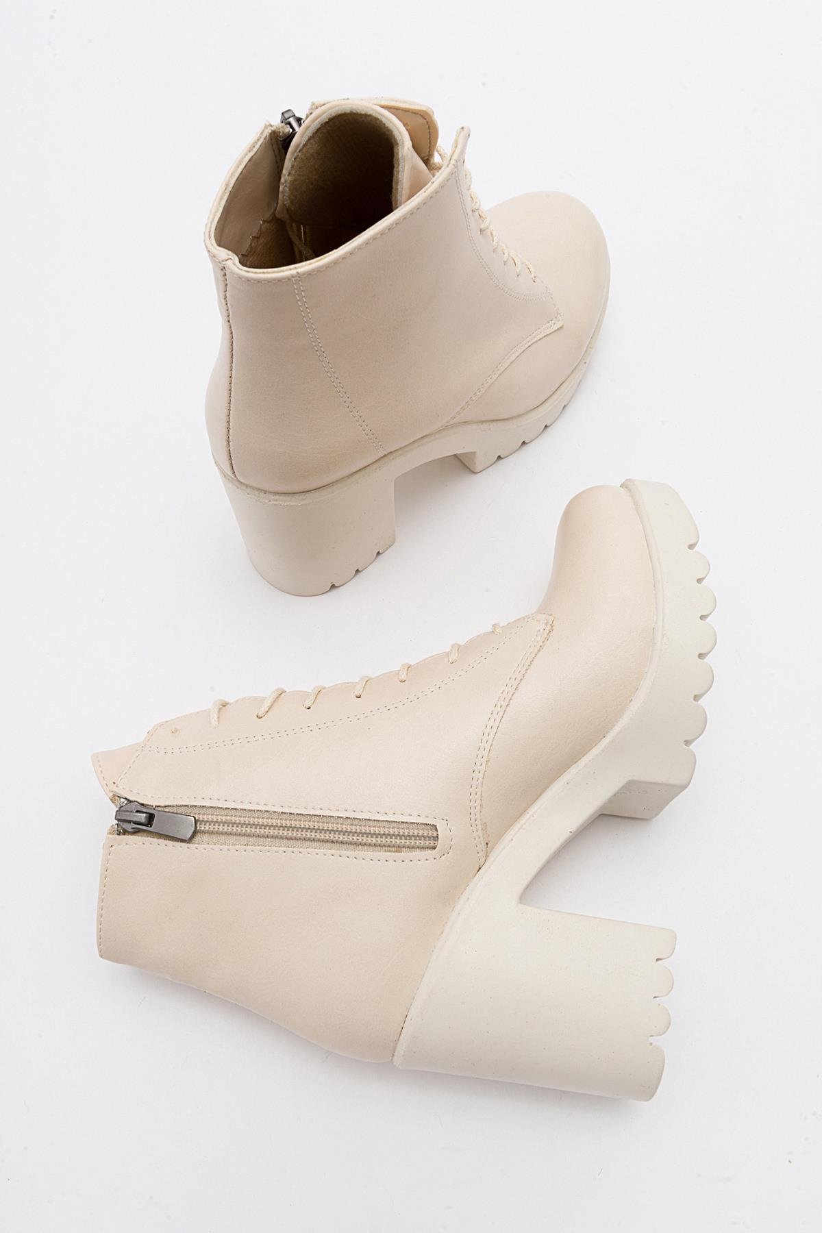 Bağcıklı Kadın Topuklu Bot TEN CİLT TEN - Görsel 7