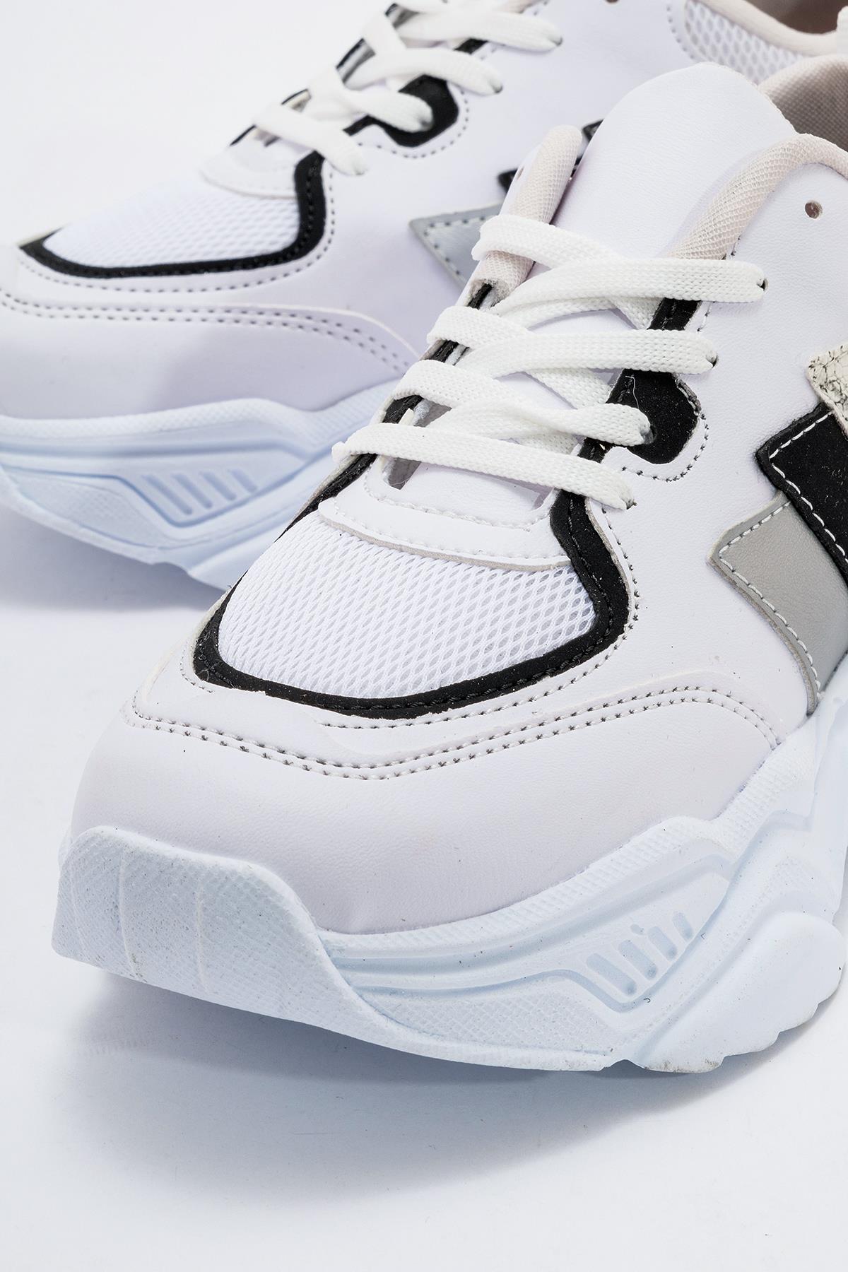 Kadın Anorak Spor Ayakkabı BEYAZ SİYAH - Görsel 4
