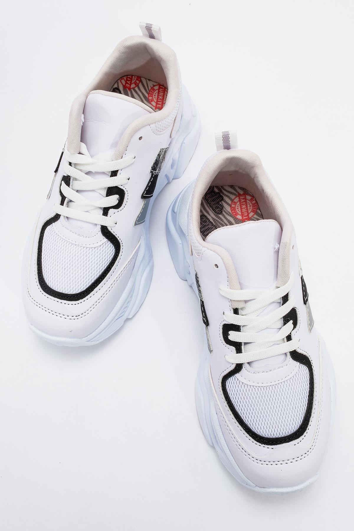 Kadın Anorak Spor Ayakkabı BEYAZ SİYAH - Görsel 6