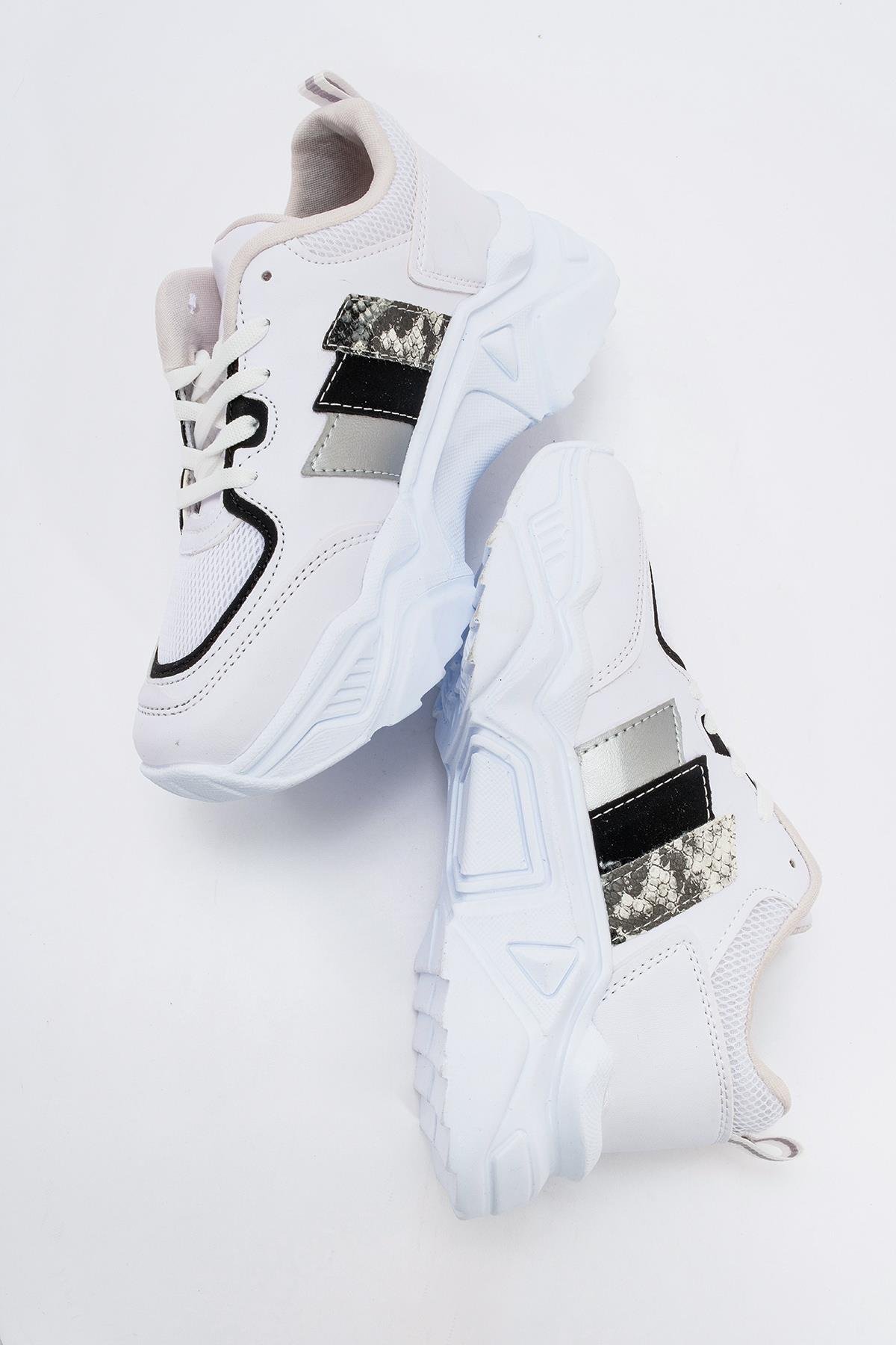 Kadın Anorak Spor Ayakkabı BEYAZ SİYAH - Görsel 7