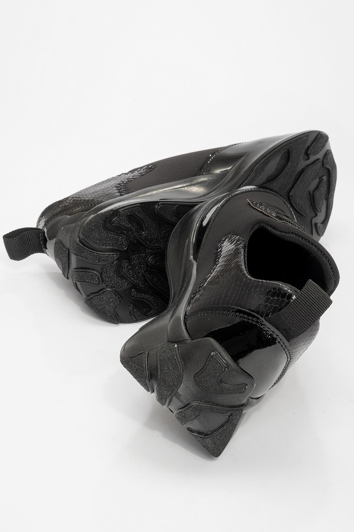 Kadın Bağcıklı Taşlı Streç Spor Ayakkabı SİYAH - Görsel 5