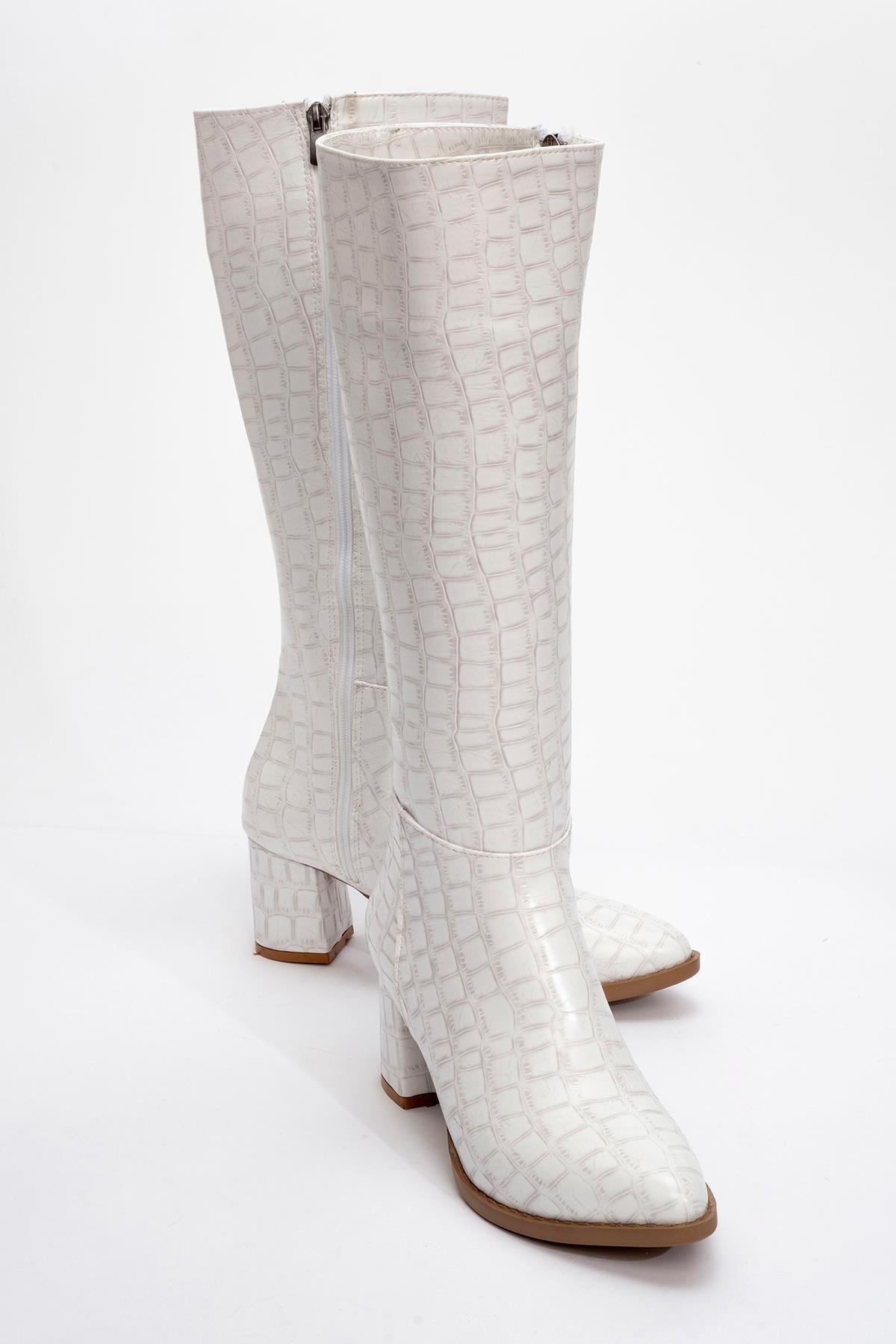 Topuklu Kadın Çizme BEYAZ KROKO - Görsel 3