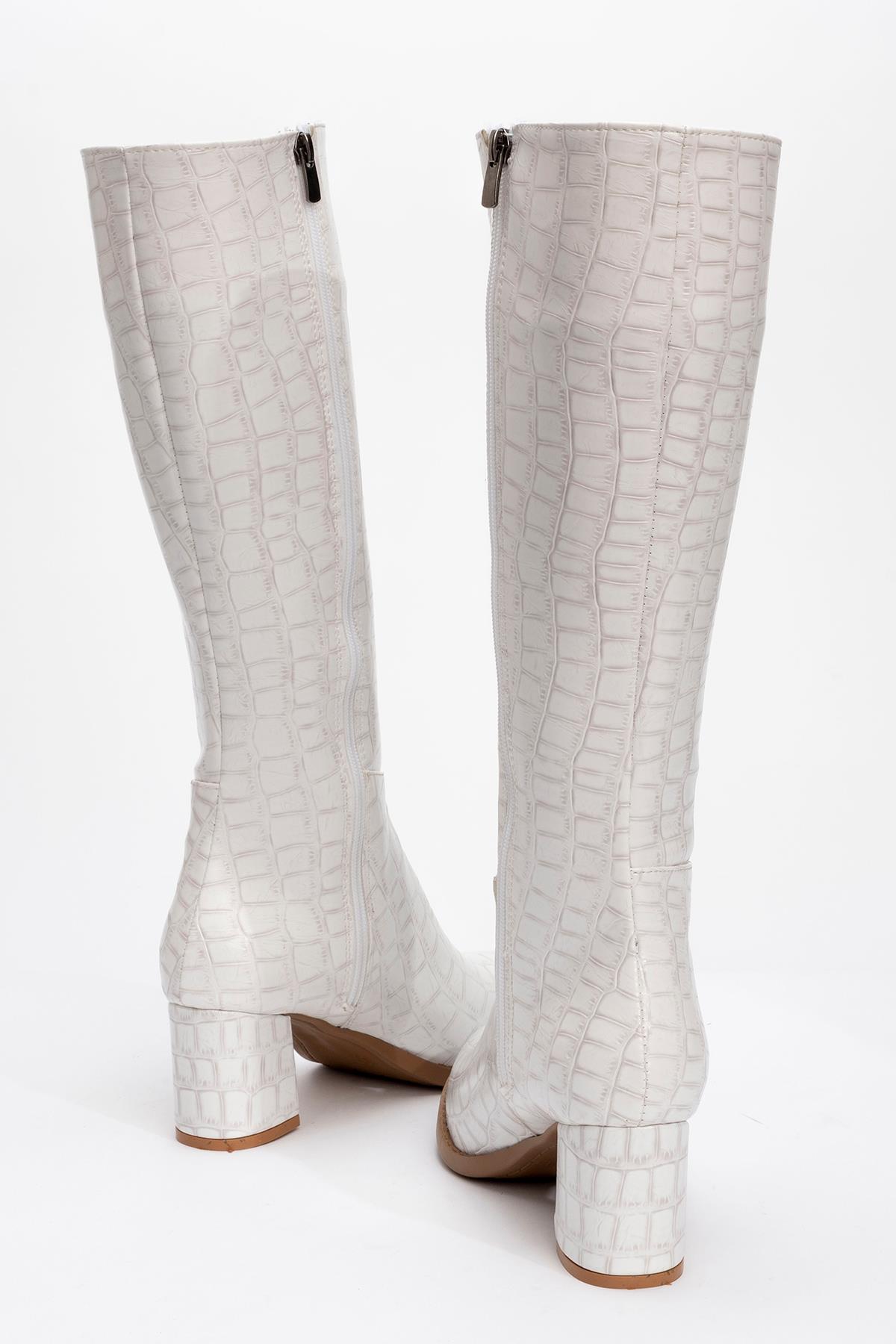 Topuklu Kadın Çizme BEYAZ KROKO - Görsel 5