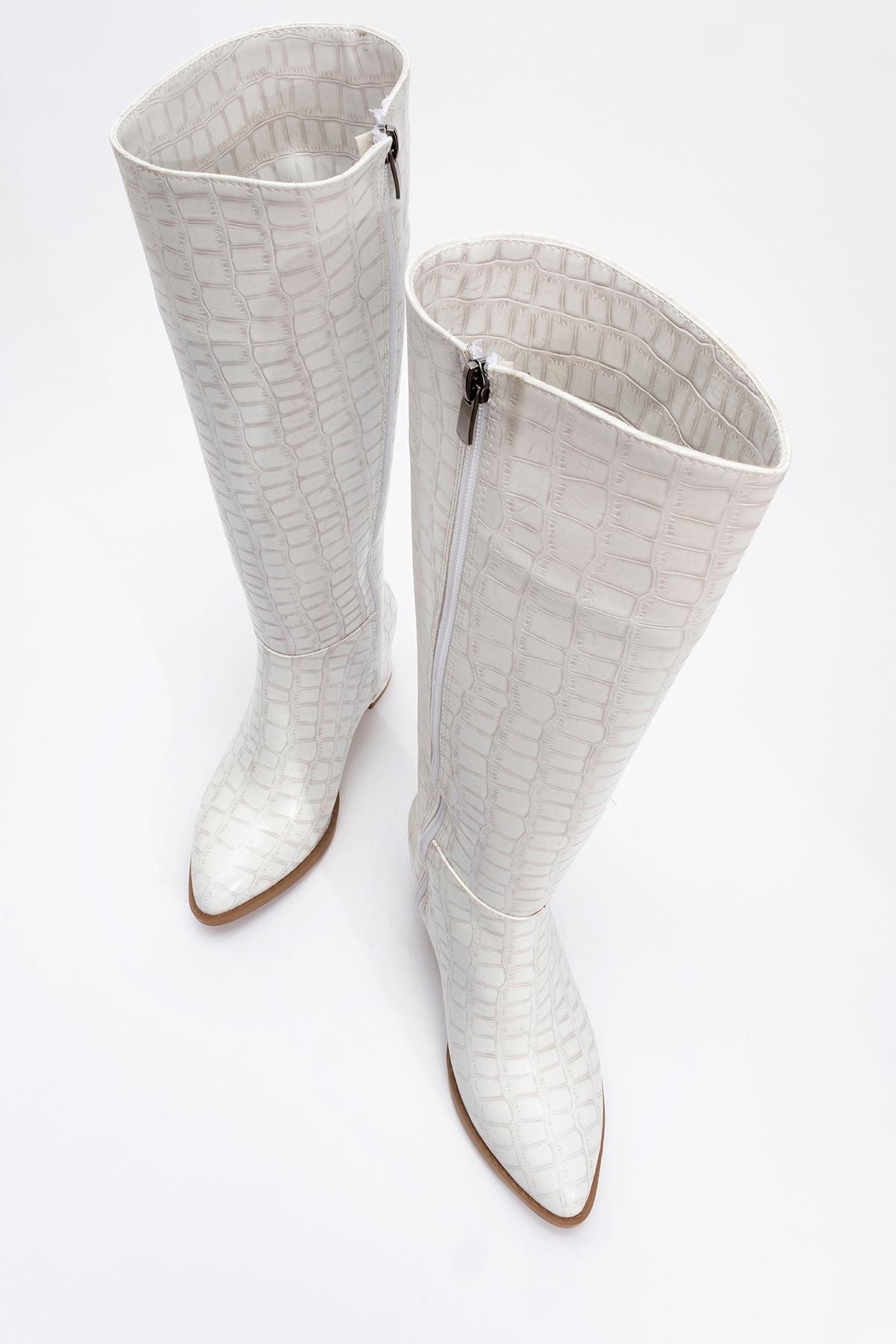 Topuklu Kadın Çizme BEYAZ KROKO - Görsel 6