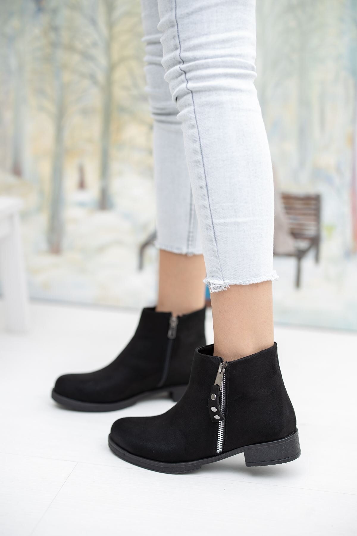 Çift Fermuarlı Düz Kaymaz Taban Kadın Bot - Görsel 4