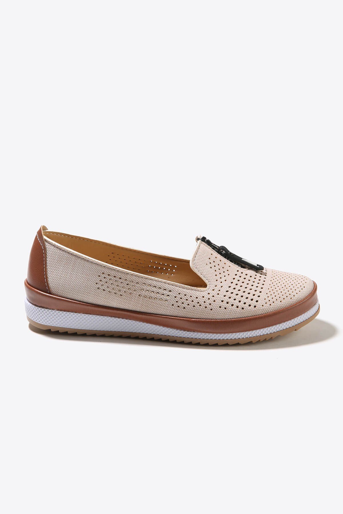 Kadın Fermuarlı Babet KREM KOT - Görsel 3