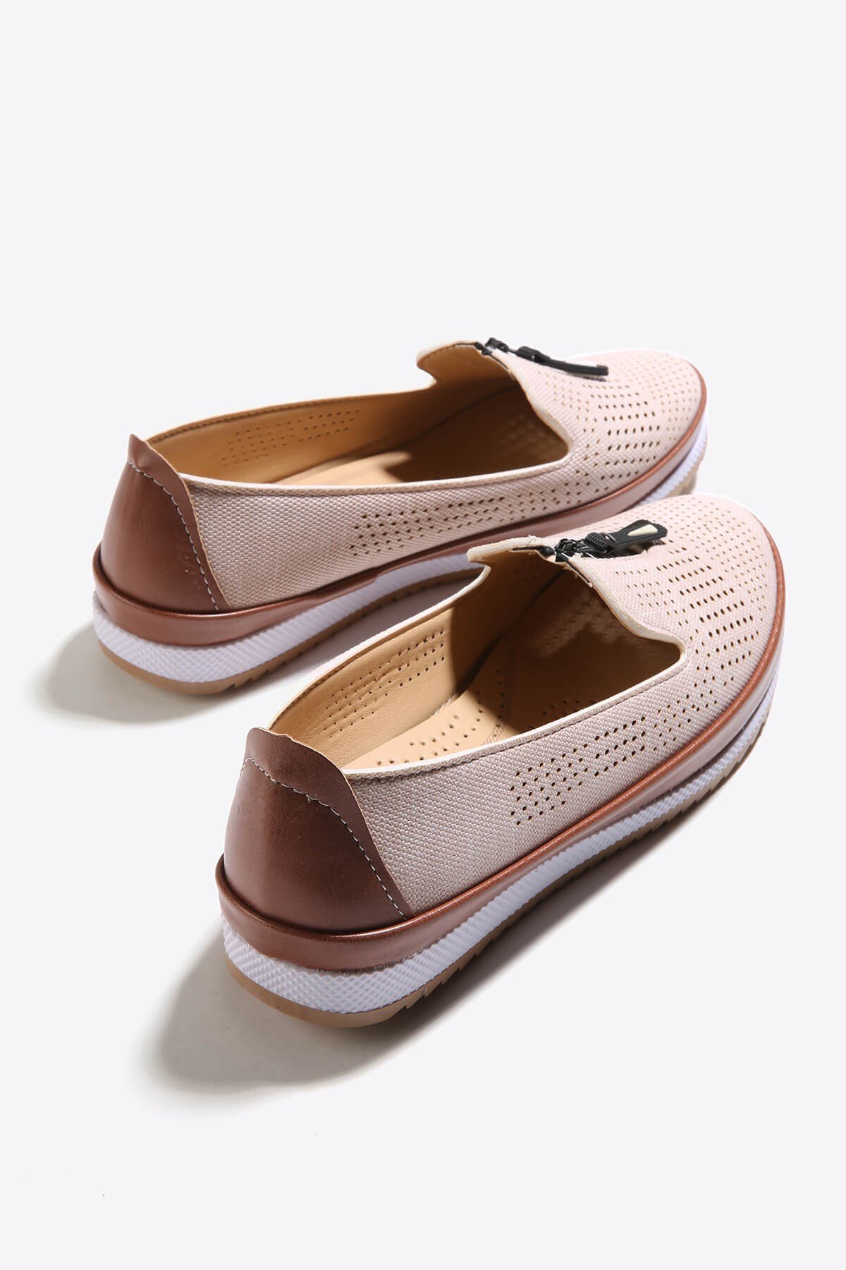 Kadın Fermuarlı Babet KREM KOT - Görsel 4