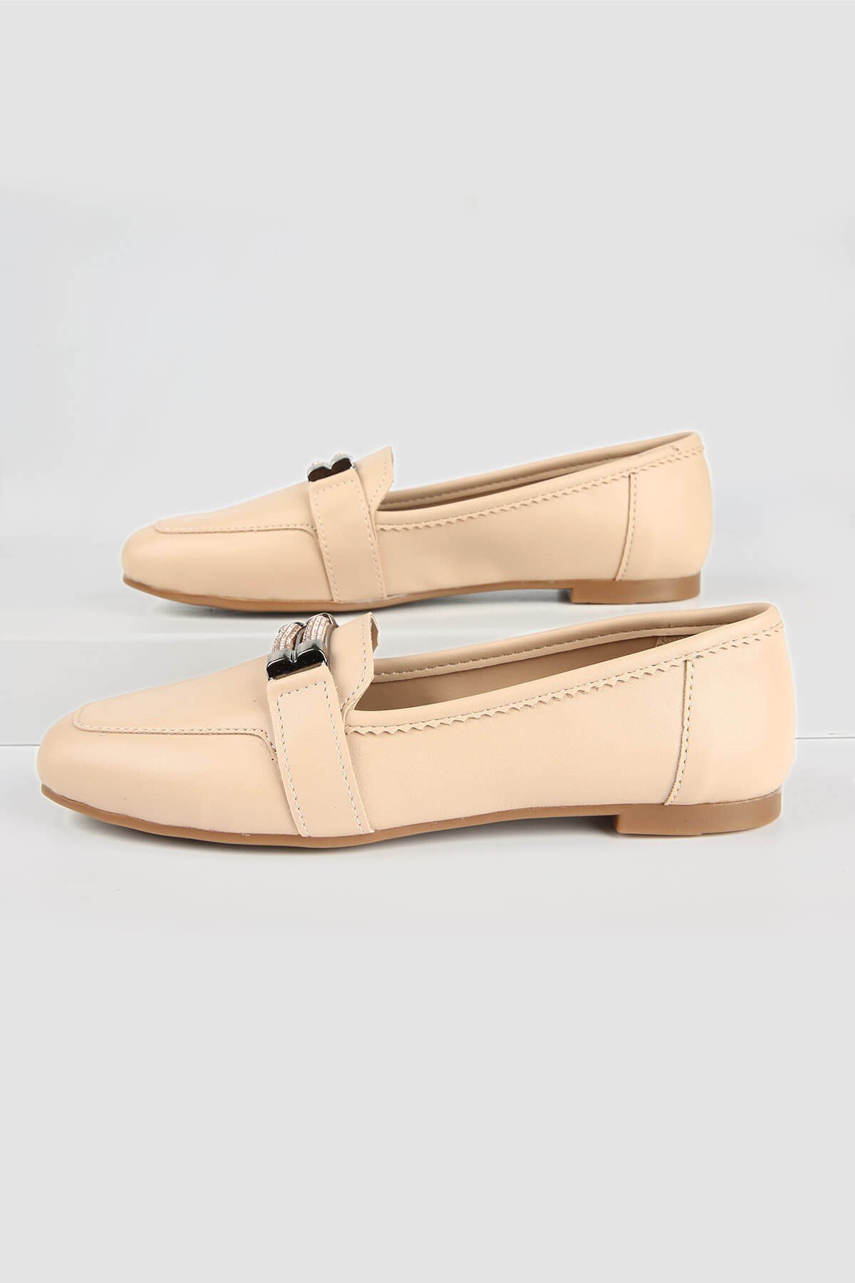 Kadın Taşlı Loafer Ayakkabı NUDE CİLT - Görsel 4