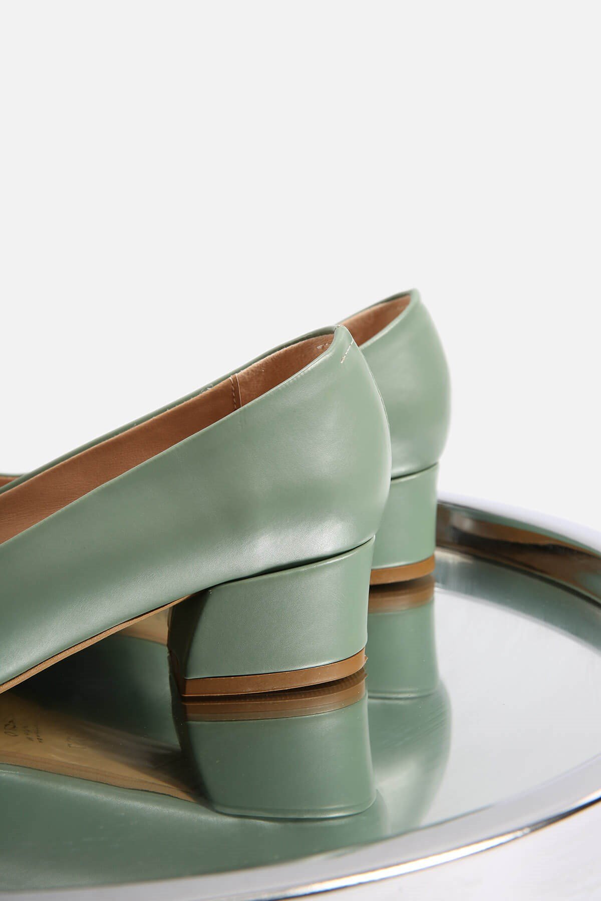 Kadın Zincirli Günlük Topuklu Ayakkabı MİNT YEŞİLİ CİLT - Görsel 4