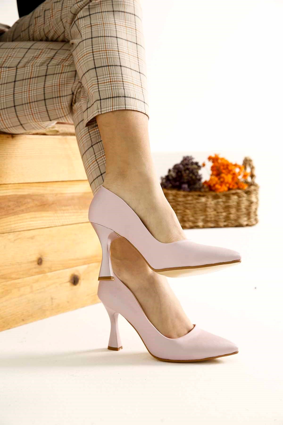 Sivri Burunlu Stiletto Ayakkabı PUDRA SATEN - Görsel 4