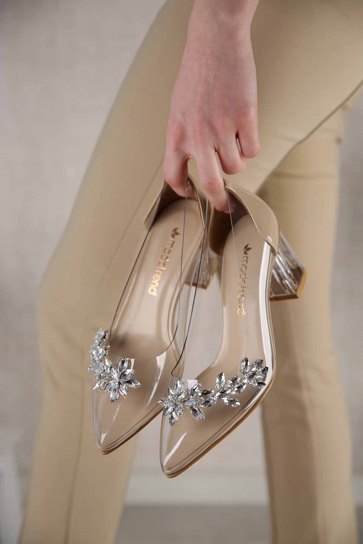 Kadın Şeffaf Taşlı Topuklu Ayakkabı TEN RUGAN - Görsel 3