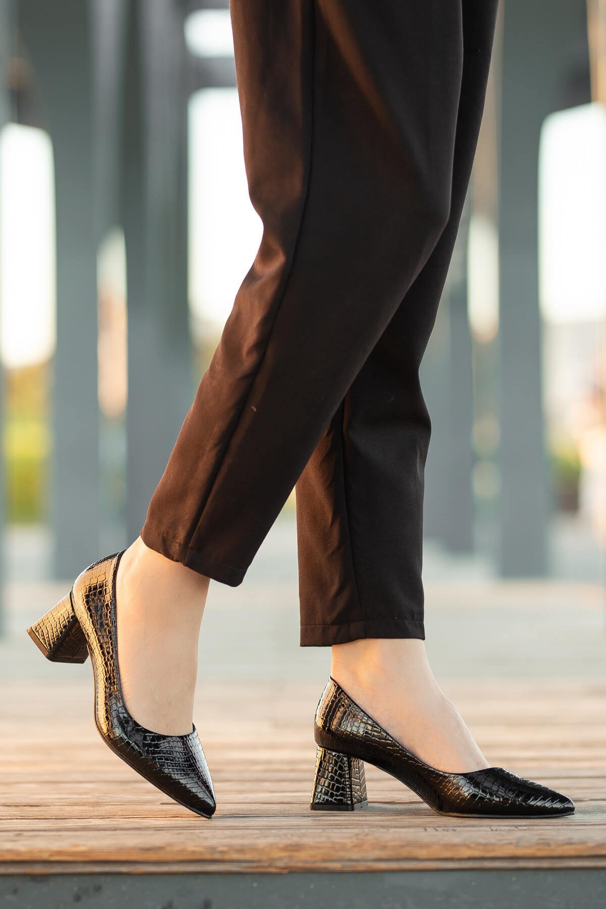Kadın Topuklu Ayakkabı SİYAH KROKO - Görsel 4