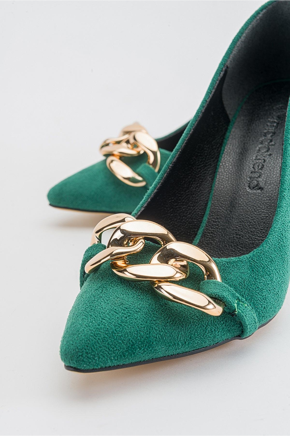 Kadın Zincirli Topuklu Ayakkabı ÇİMEN YEŞİLİ SÜET - Görsel 4
