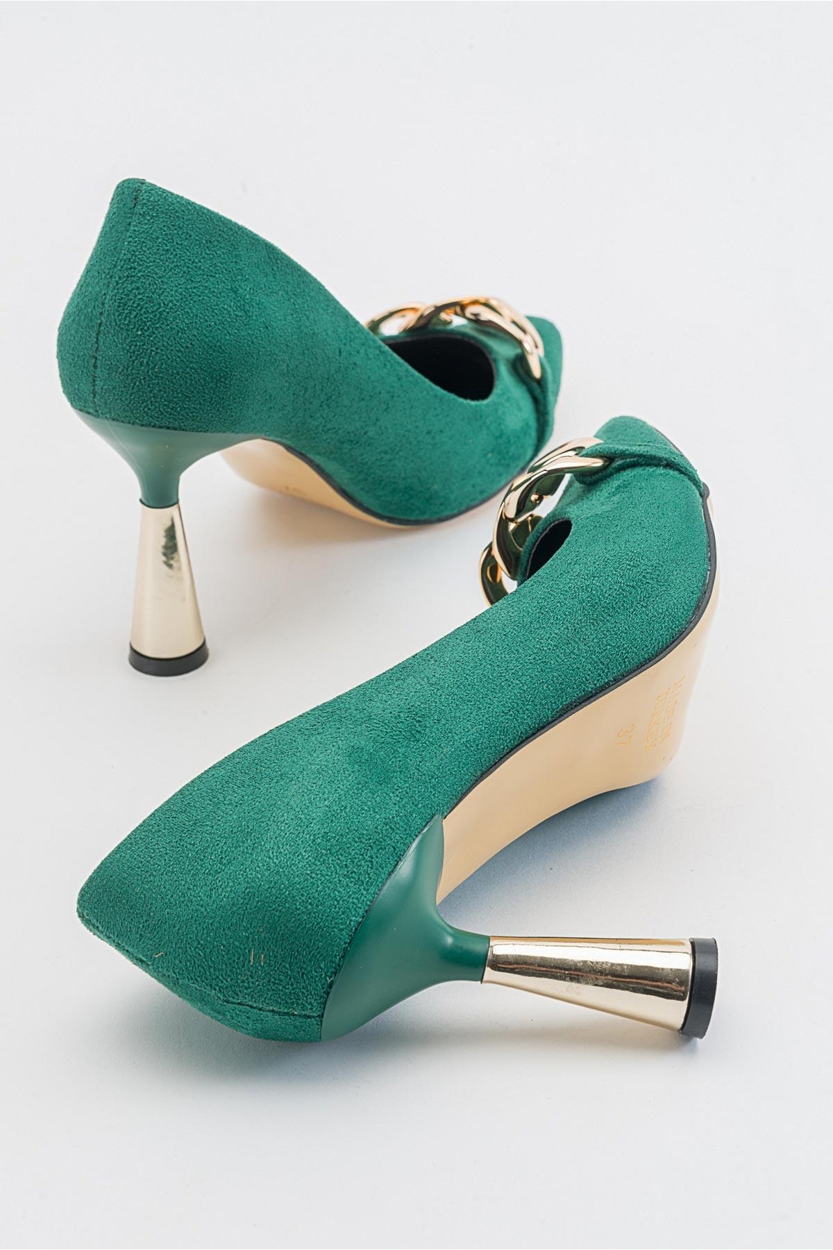Kadın Zincirli Topuklu Ayakkabı ÇİMEN YEŞİLİ SÜET - Görsel 5