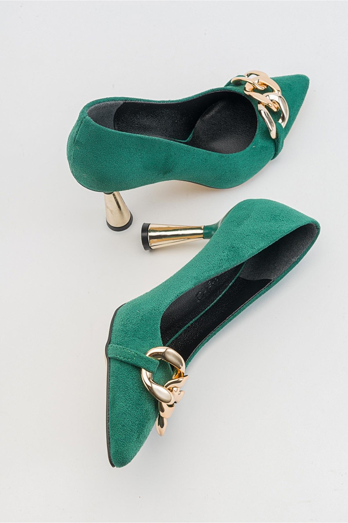 Kadın Zincirli Topuklu Ayakkabı ÇİMEN YEŞİLİ SÜET - Görsel 7