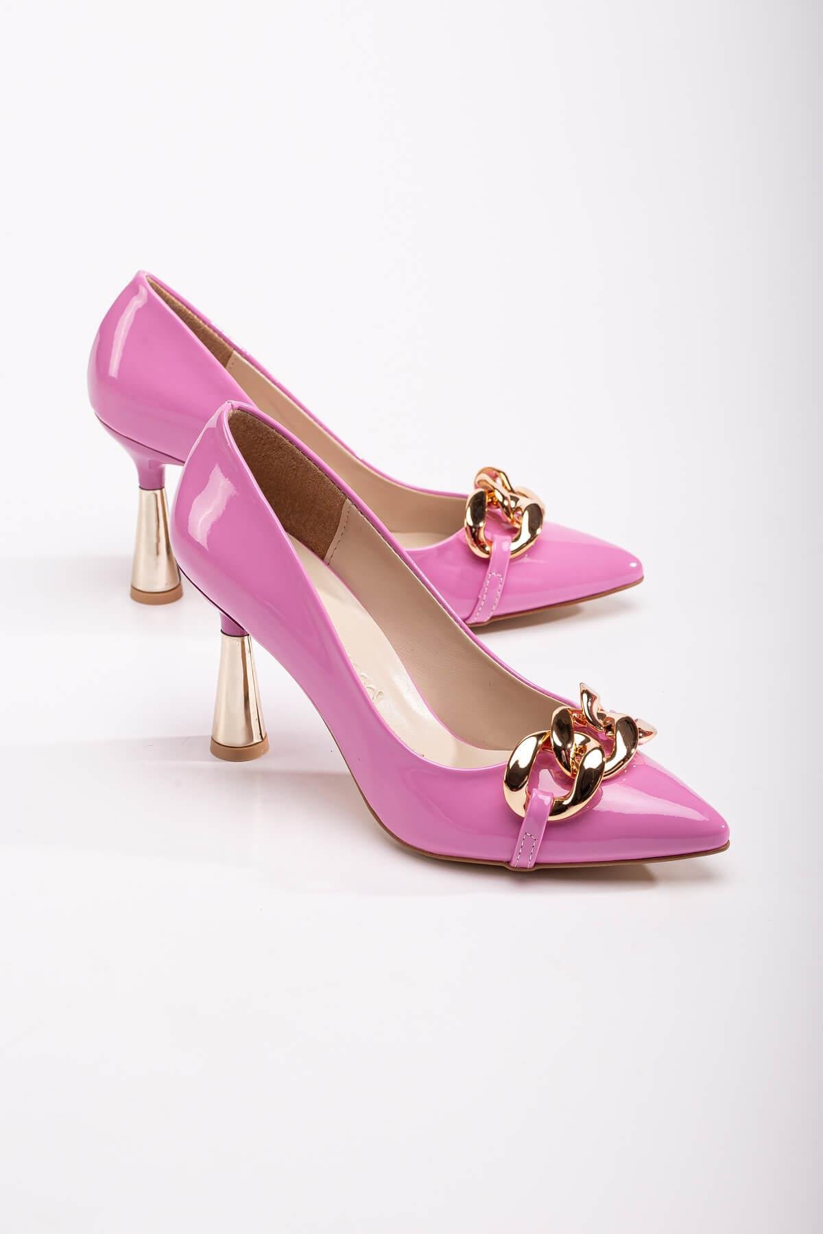 Kadın Zincirli Topuklu Ayakkabı PEMBE RUGAN - Görsel 2