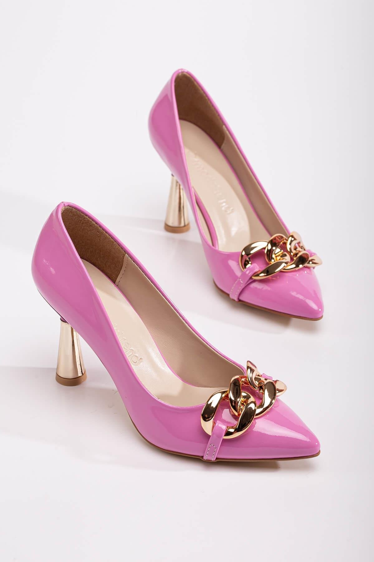 Kadın Zincirli Topuklu Ayakkabı PEMBE RUGAN - Görsel 3