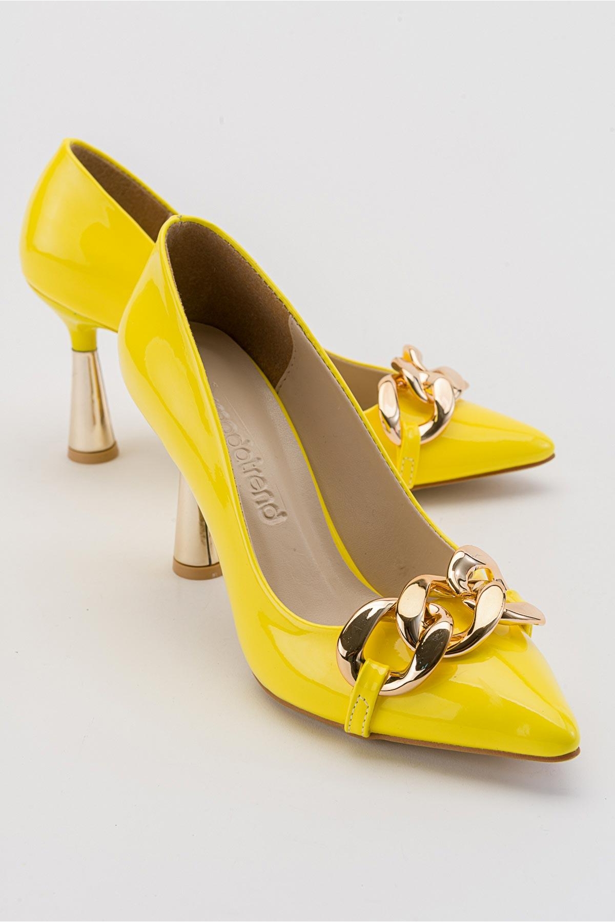 Kadın Zincirli Topuklu Ayakkabı SARI RUGAN - Görsel 2