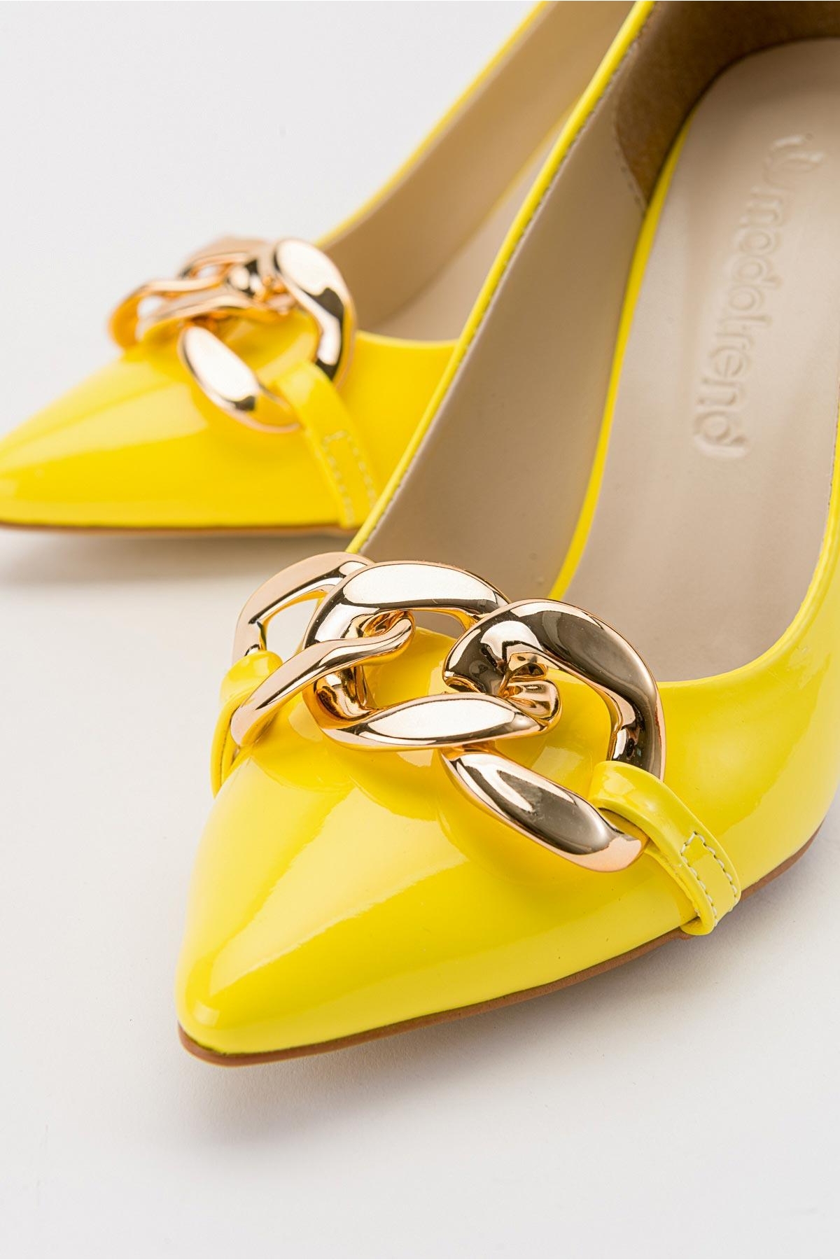 Kadın Zincirli Topuklu Ayakkabı SARI RUGAN - Görsel 4