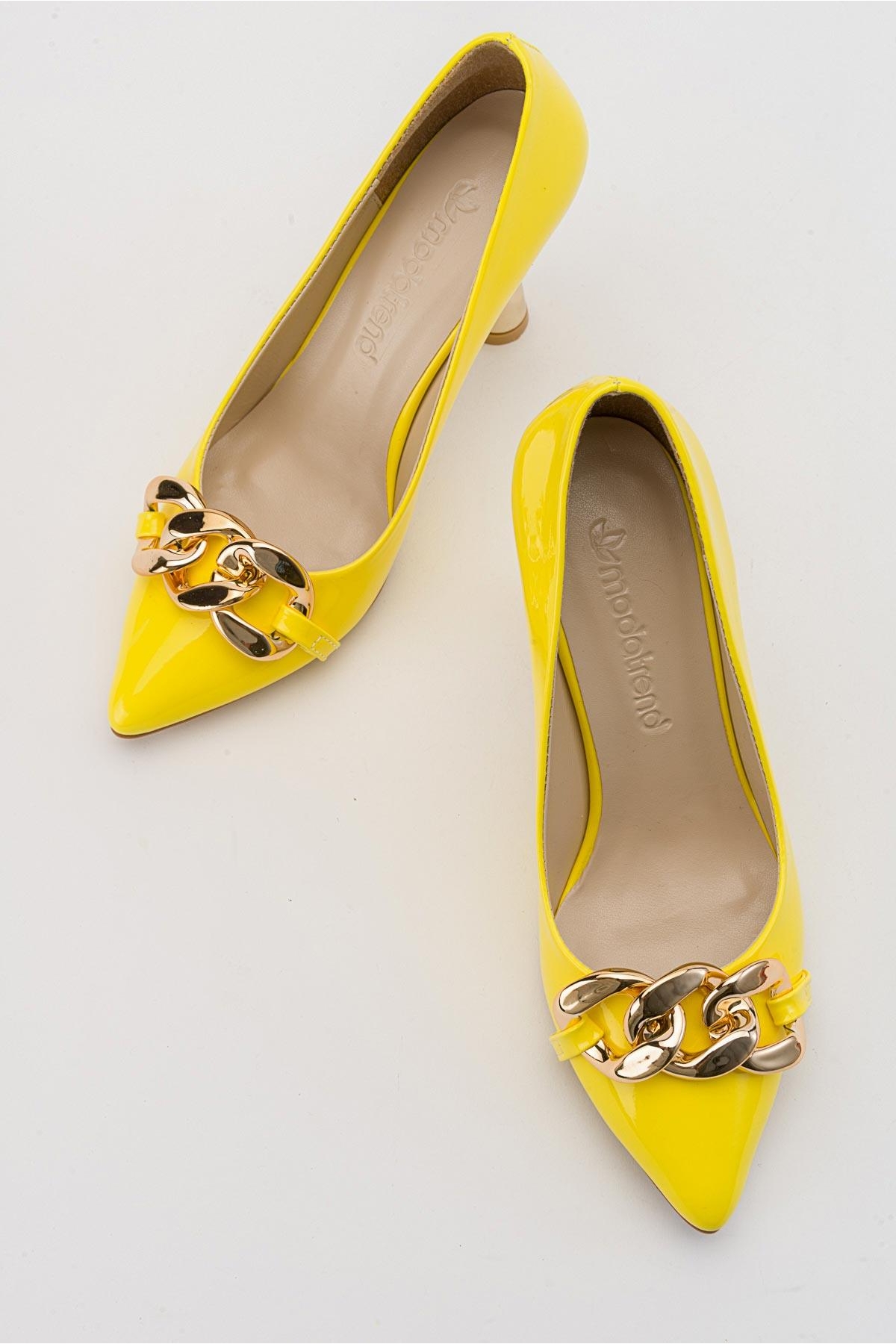 Kadın Zincirli Topuklu Ayakkabı SARI RUGAN - Görsel 6