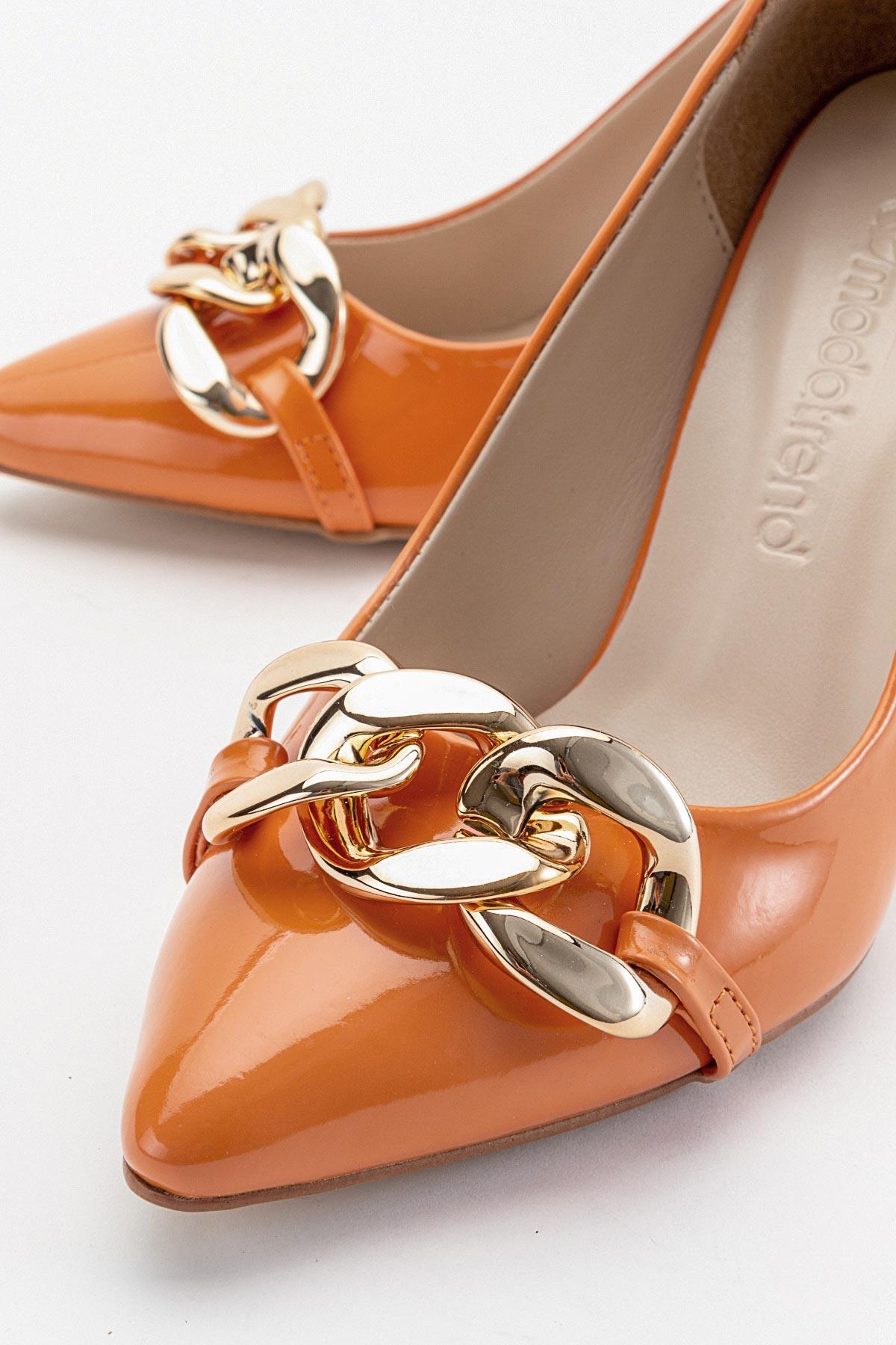 Kadın Zincirli Topuklu Ayakkabı ORANJ RUGAN - Görsel 4