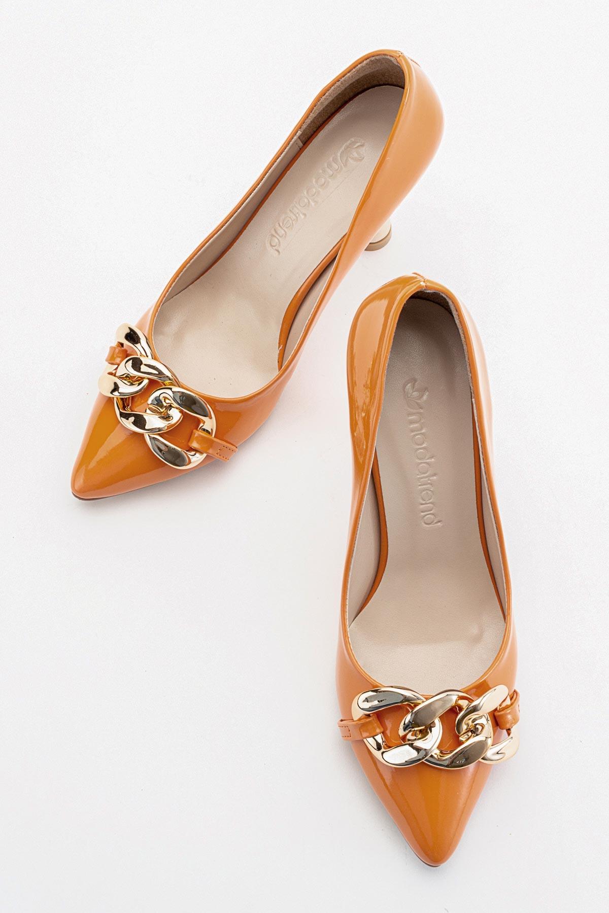 Kadın Zincirli Topuklu Ayakkabı ORANJ RUGAN - Görsel 6