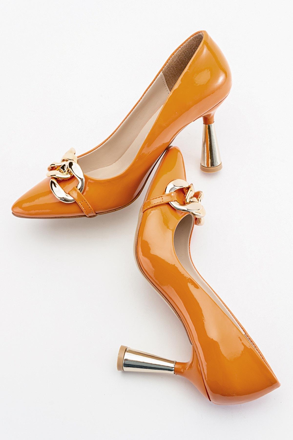 Kadın Zincirli Topuklu Ayakkabı ORANJ RUGAN - Görsel 7