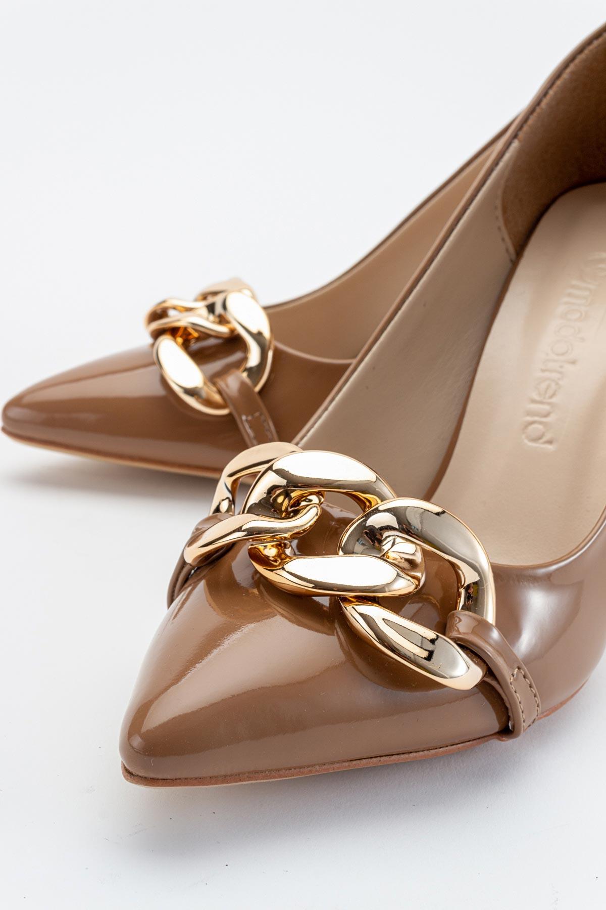 Kadın Zincirli Topuklu Ayakkabı VİZON RUGAN - Görsel 4