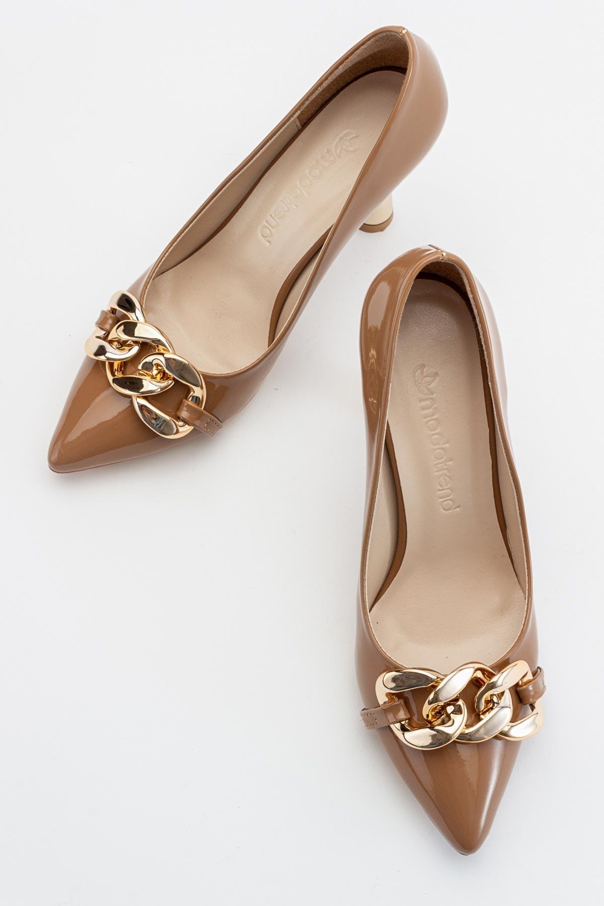 Kadın Zincirli Topuklu Ayakkabı VİZON RUGAN - Görsel 6