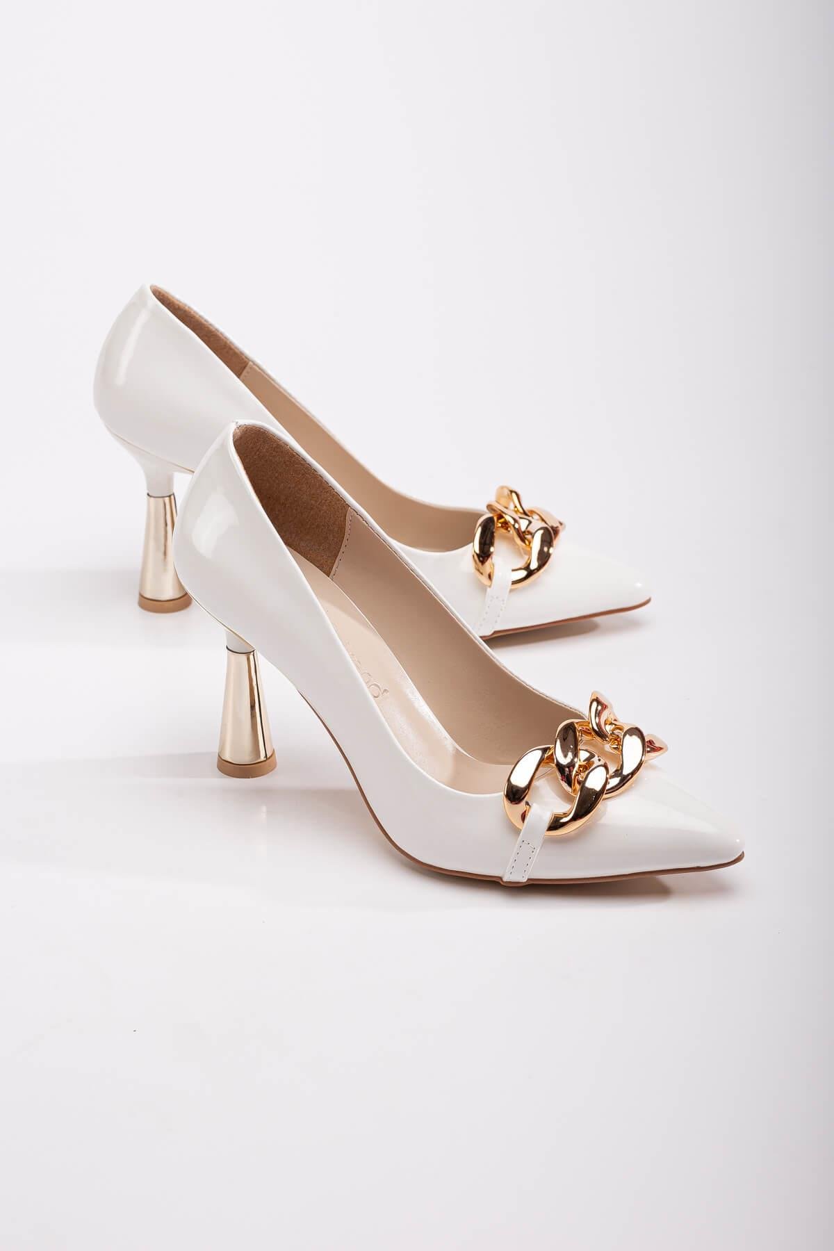 Kadın Zincirli Topuklu Ayakkabı BEYAZ RUGAN - Görsel 2