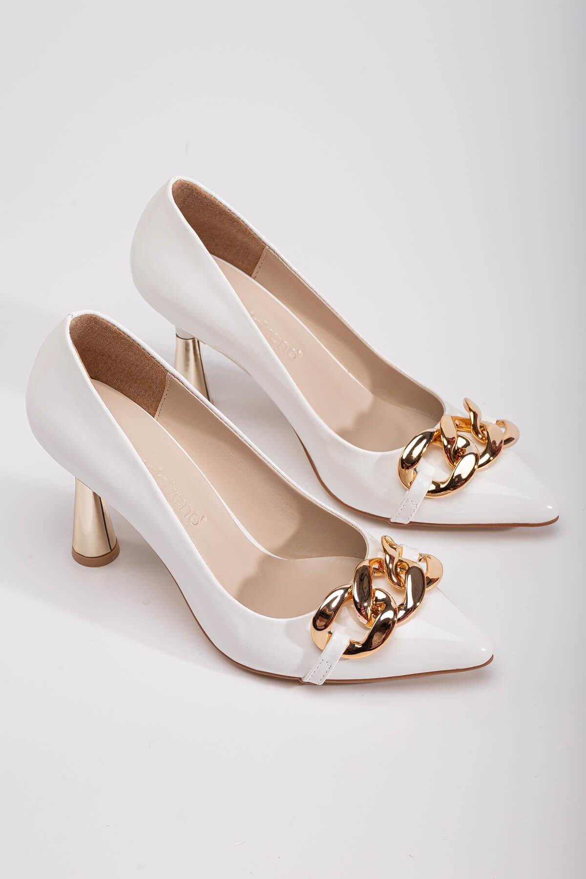 Kadın Zincirli Topuklu Ayakkabı BEYAZ RUGAN - Görsel 3