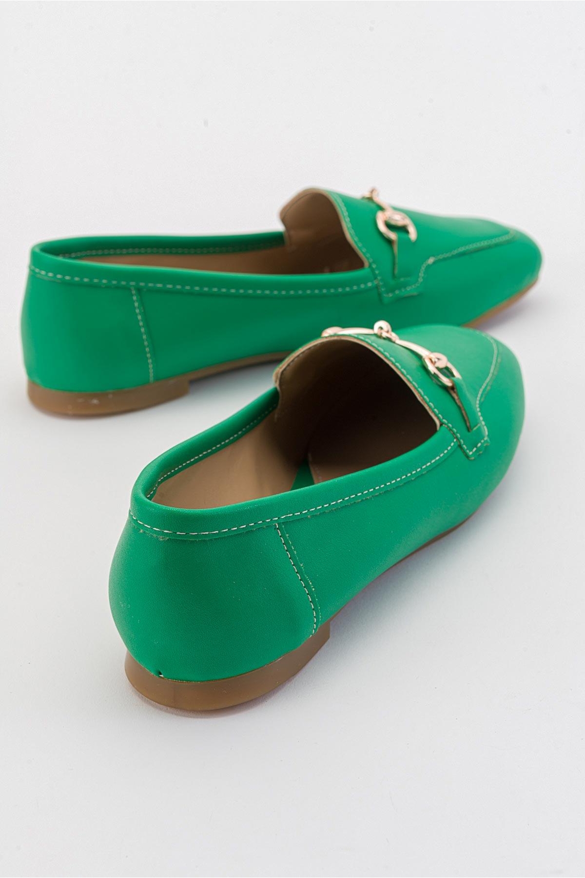 Tokalı Kadın Loafer Ayakkabı ÇİMEN YEŞİLİ CİLT - Görsel 5