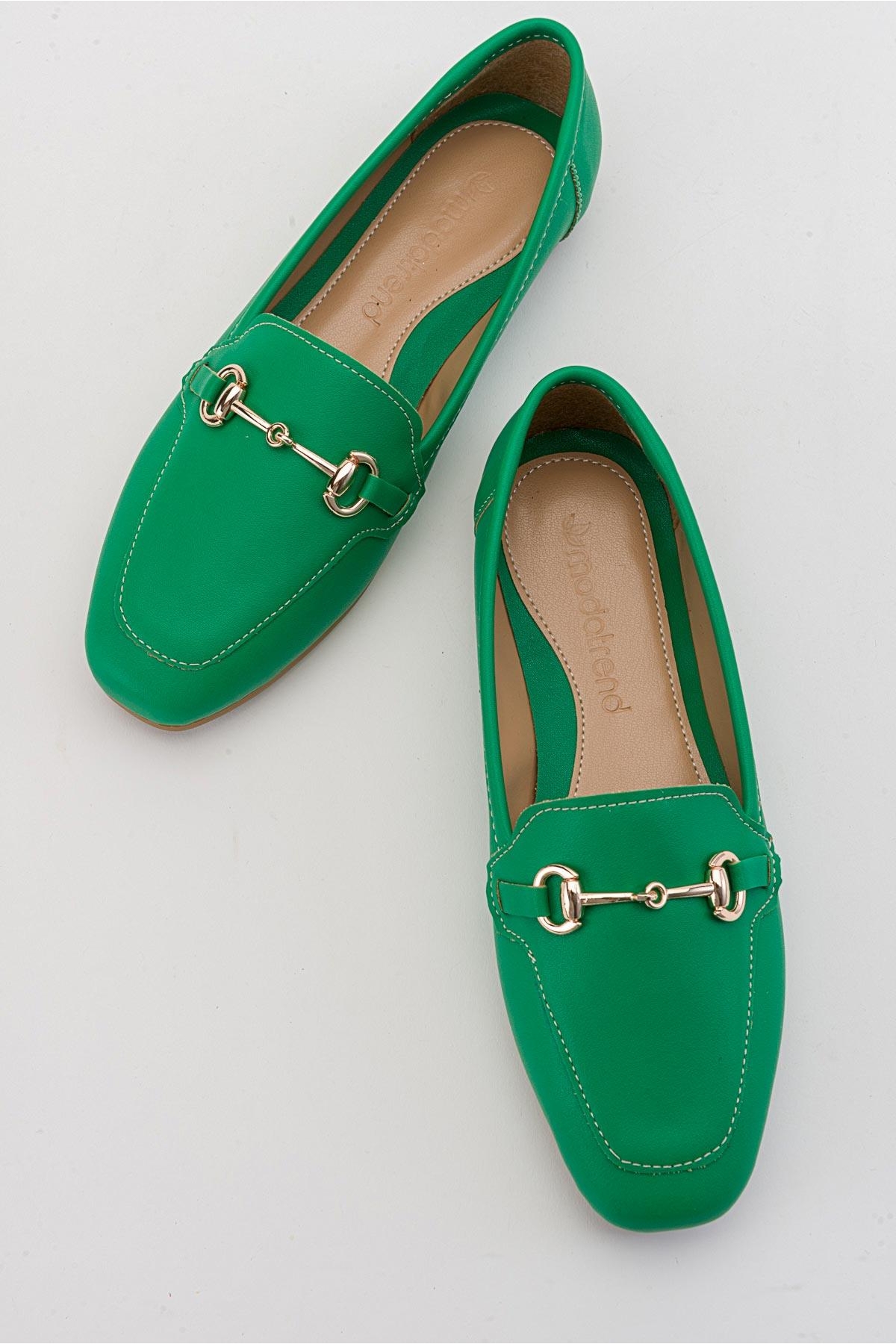 Tokalı Kadın Loafer Ayakkabı ÇİMEN YEŞİLİ CİLT - Görsel 6