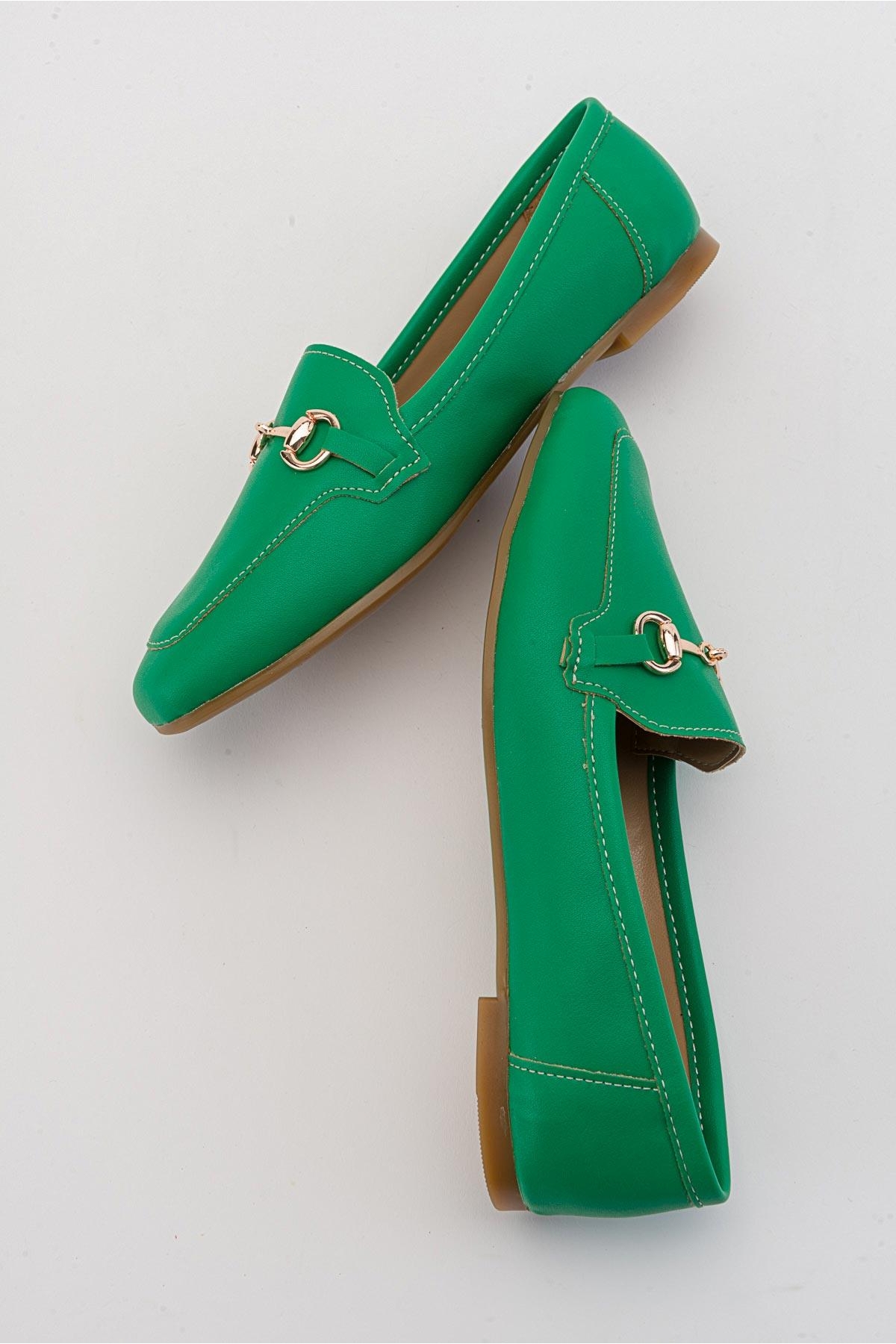 Tokalı Kadın Loafer Ayakkabı ÇİMEN YEŞİLİ CİLT - Görsel 7