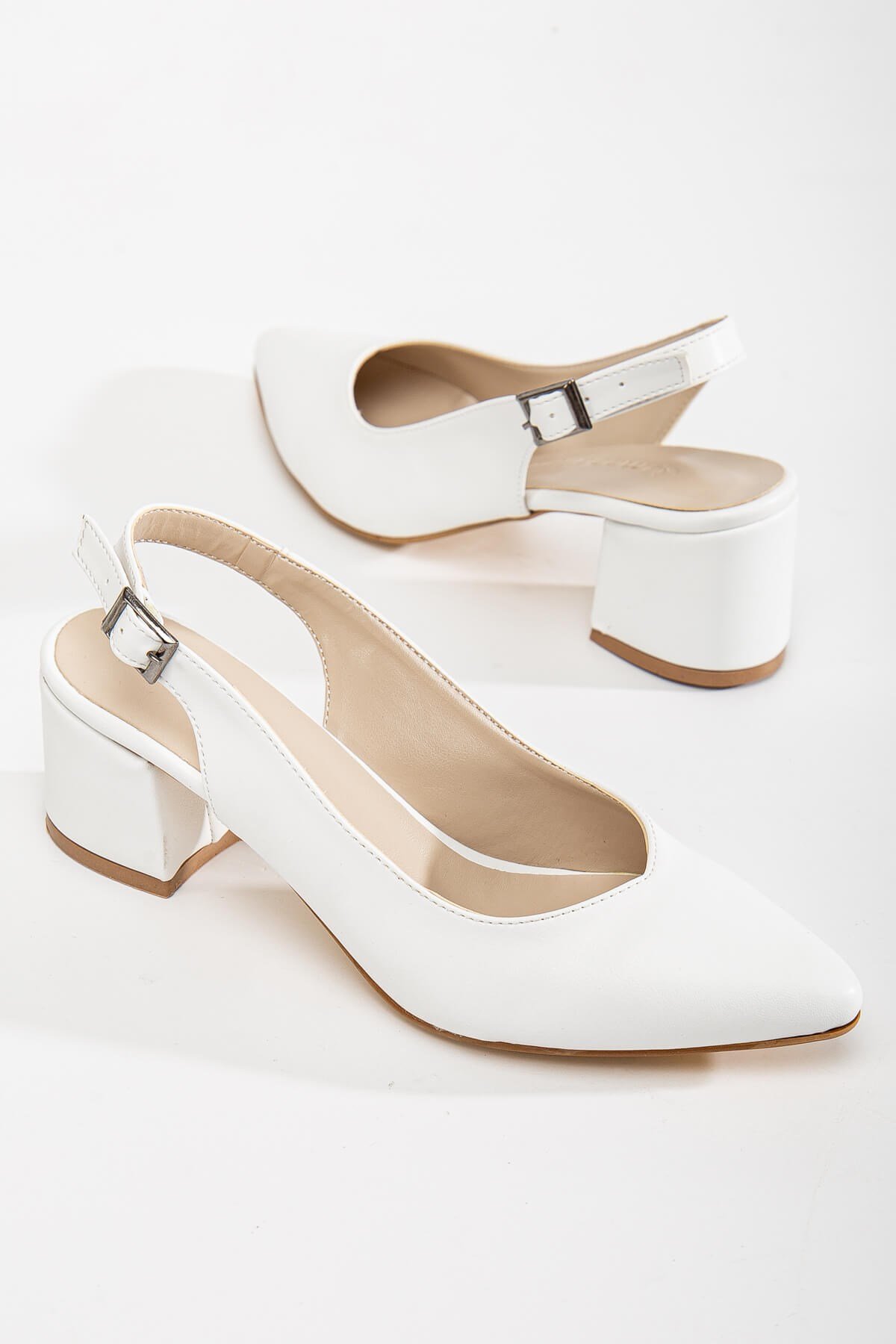 Arkası Açık Kadın Topuklu Ayakkabı BEYAZ CİLT - Görsel 3