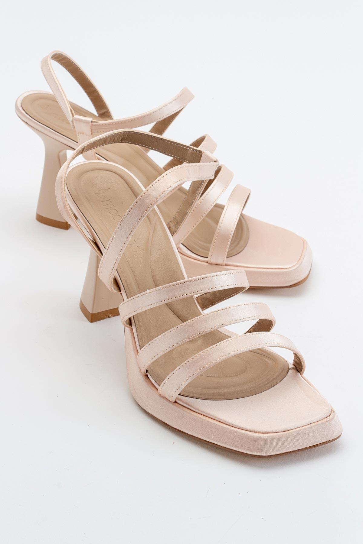 3 Biyeli Platformlu Kadın Topuklu Sandalet TEN SATEN - Görsel 2