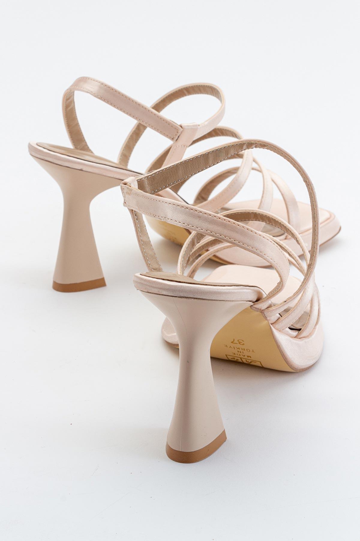 3 Biyeli Platformlu Kadın Topuklu Sandalet TEN SATEN - Görsel 5