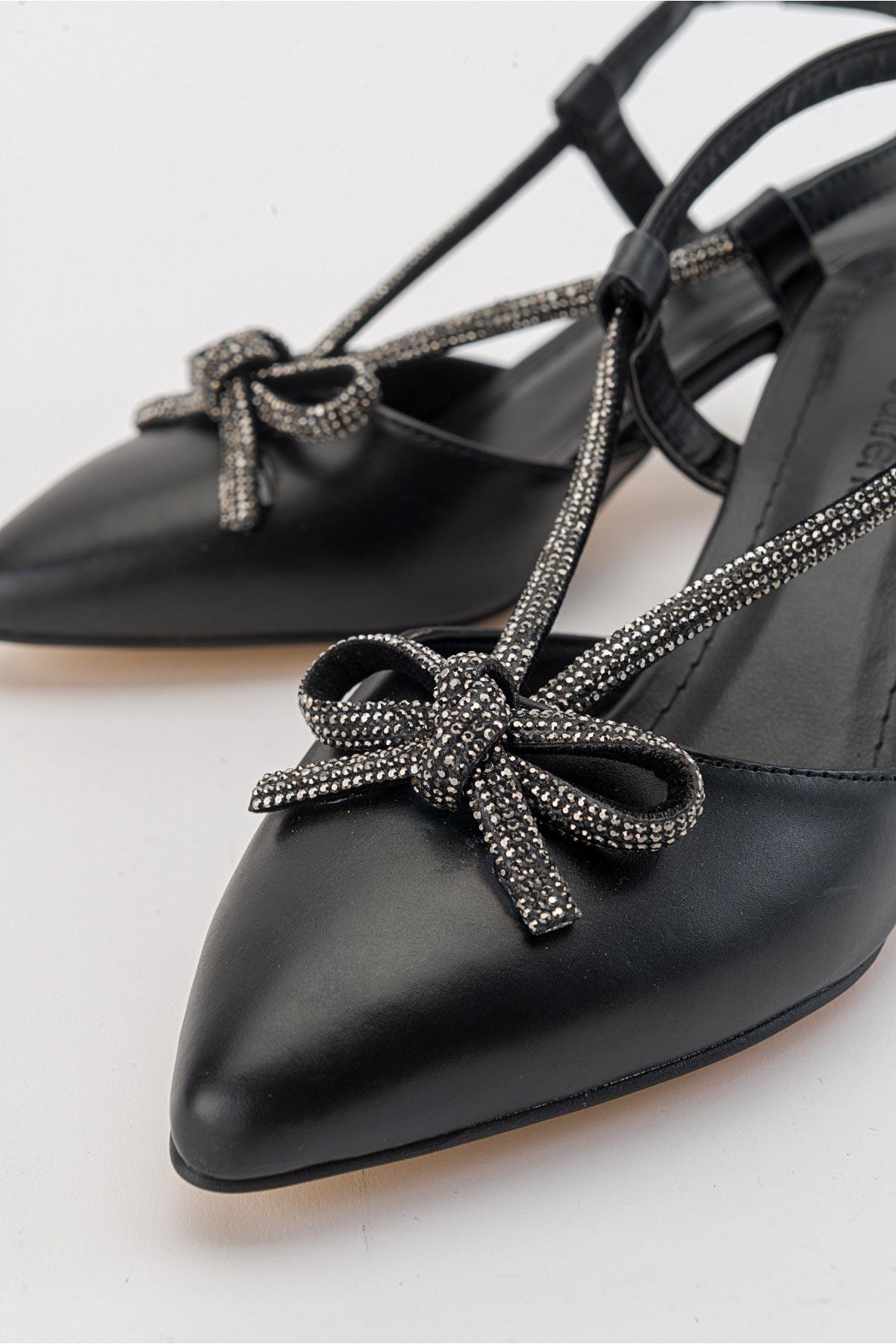 Fiyonk Taşlı Kadın Topuklu Sandalet SİYAH CİLT - Görsel 4