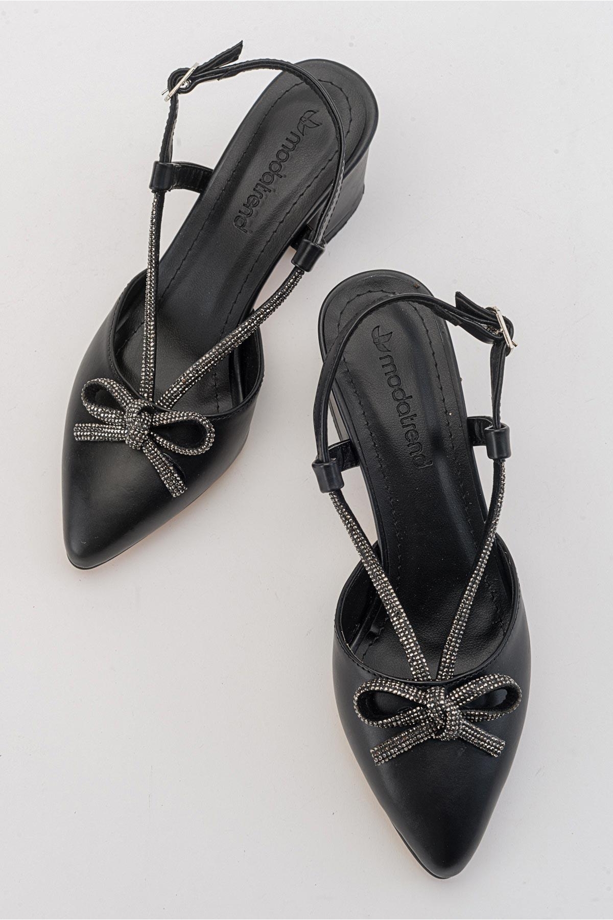 Fiyonk Taşlı Kadın Topuklu Sandalet SİYAH CİLT - Görsel 6