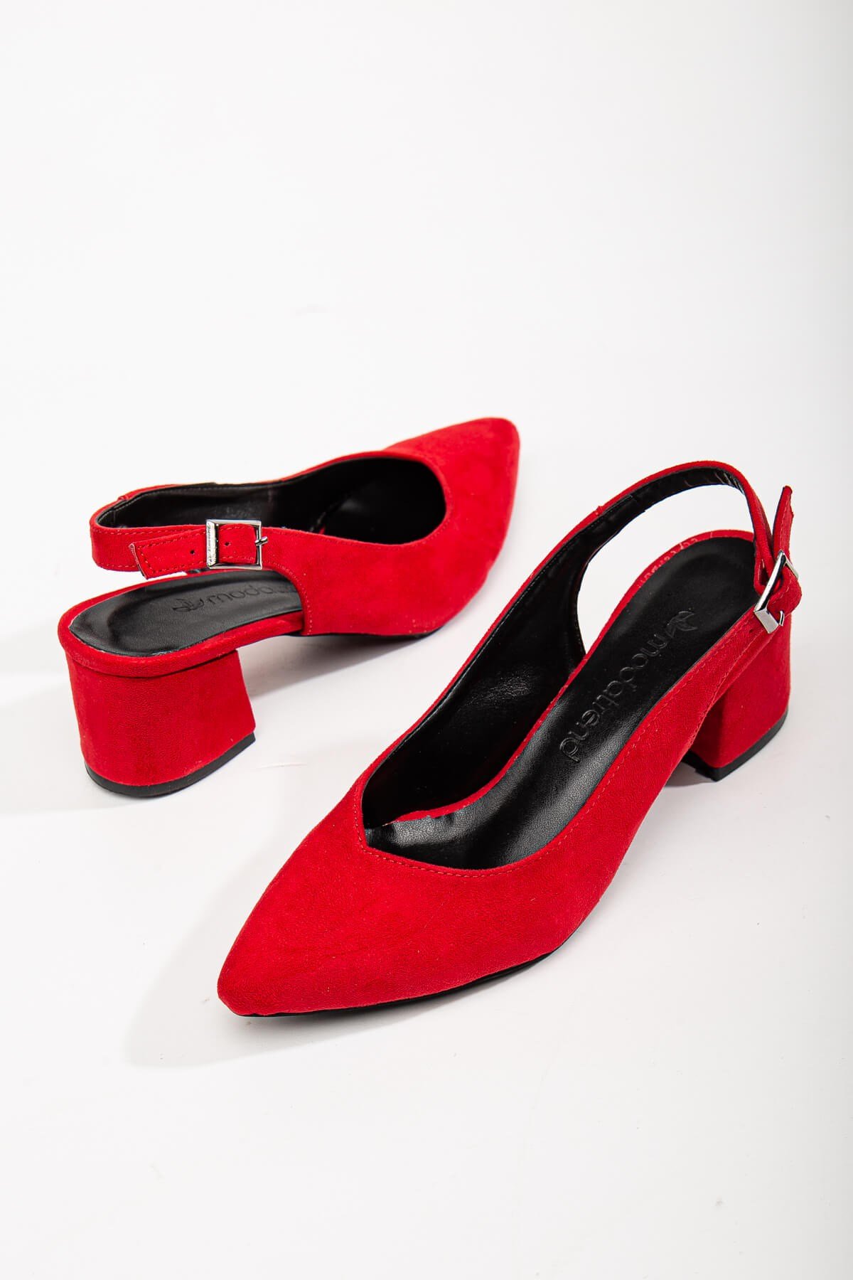 Arkası Açık Kadın Topuklu Ayakabı KIRMIZI SÜET - Görsel 3