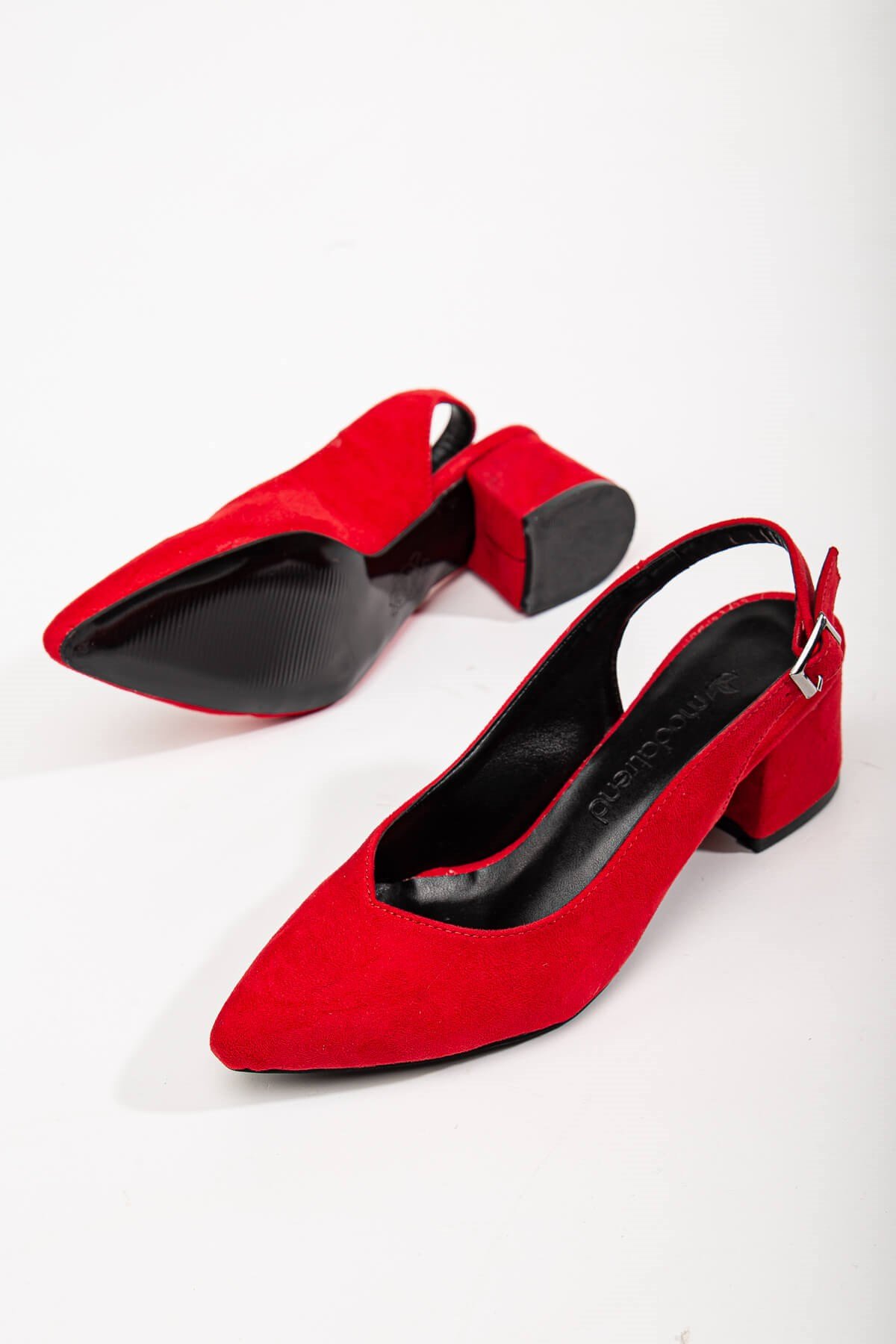 Arkası Açık Kadın Topuklu Ayakabı KIRMIZI SÜET - Görsel 4