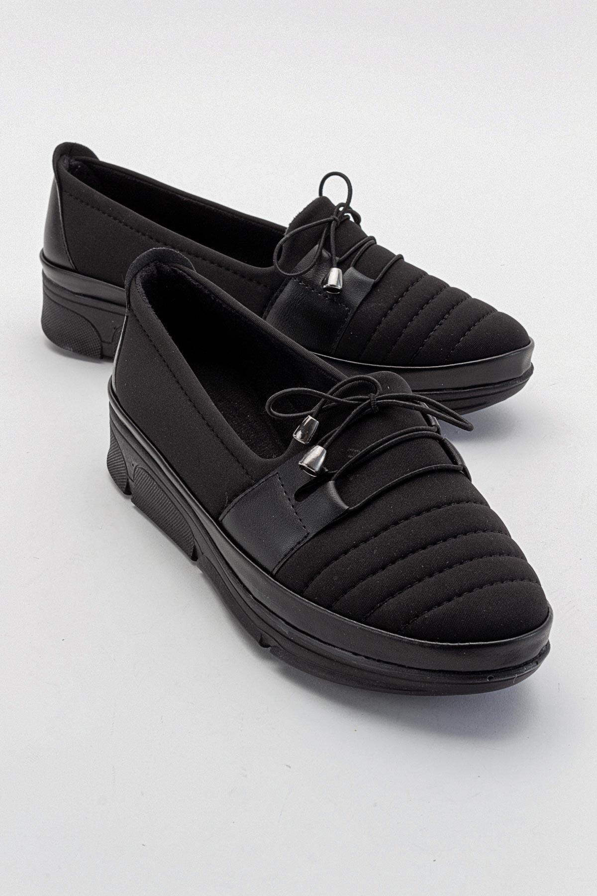 Streçli Lastikli Kadın Günlük Ayakkabı SİYAH CİLT - Görsel 2